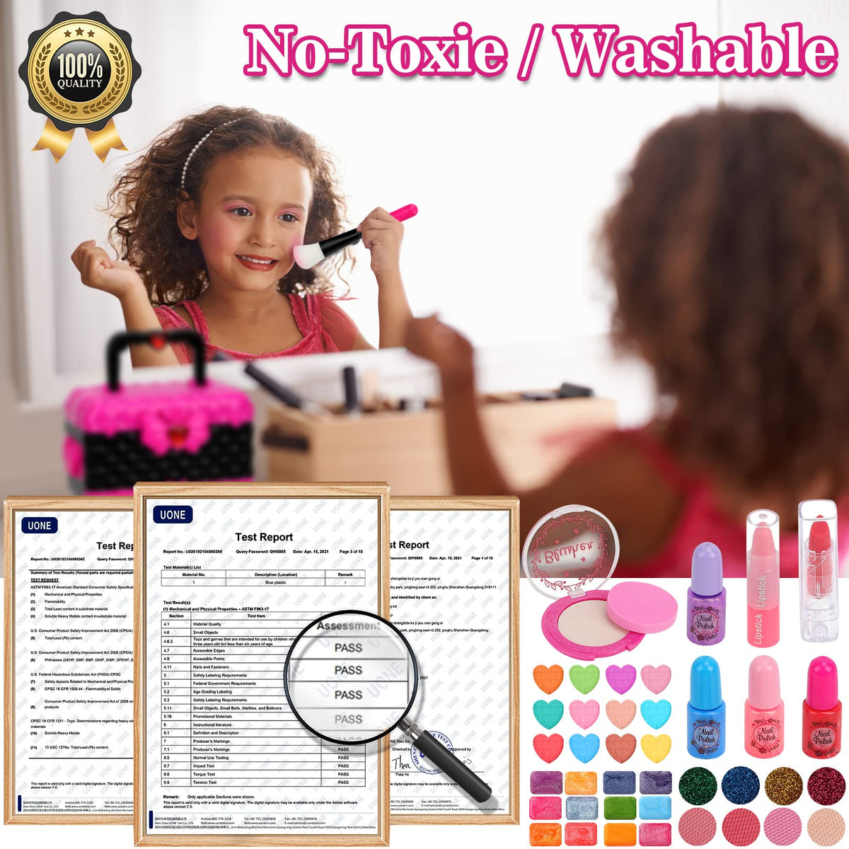 Teensymic Kids Makeup Kit for Girls, 54 Pieces, Washable, Ages 3-13