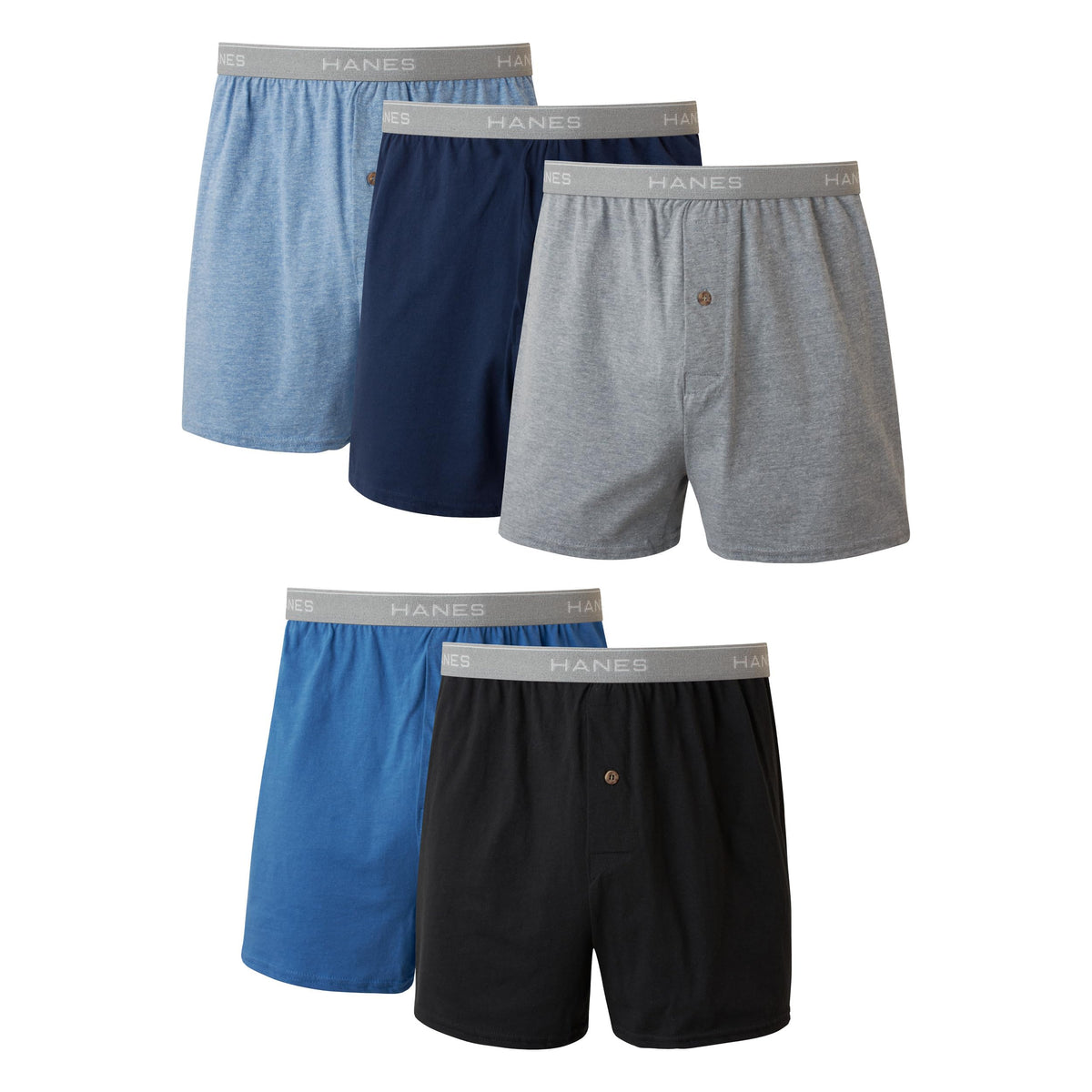 Hanes Men's Exposed Waistband Knit Boxers, Assorted, 5 Pack, X-Large