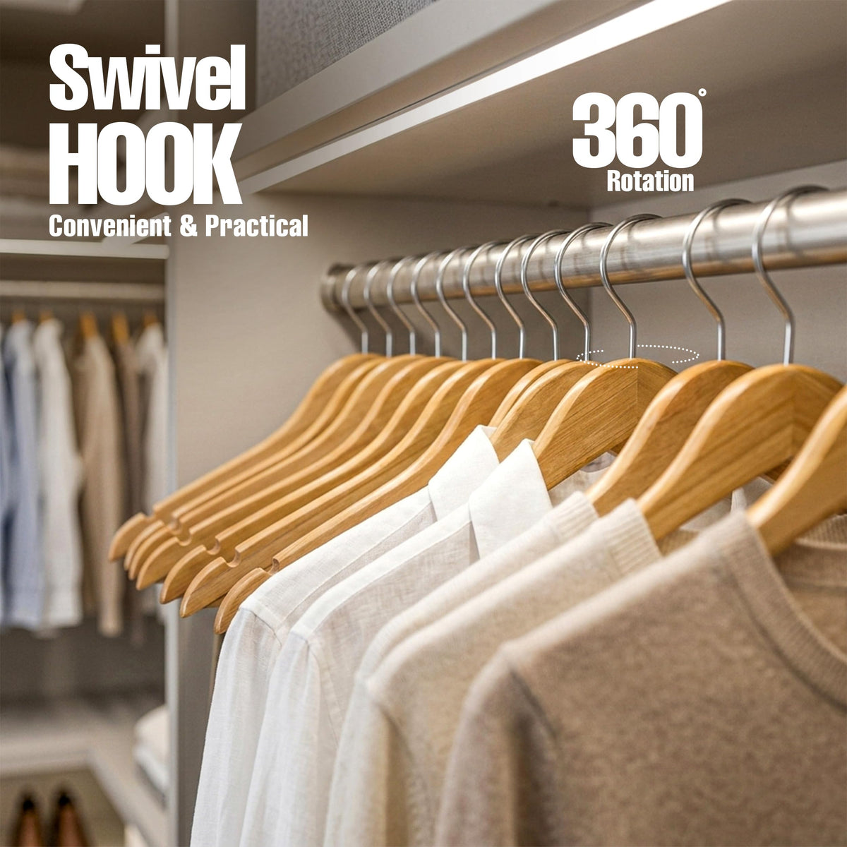 Utopia Home Wooden Hangers with 360° Hook, 20-Pack, Natural