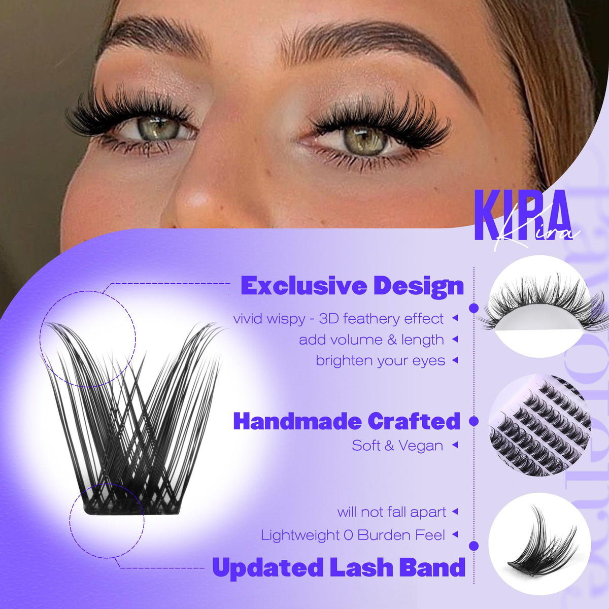 Pawotence Wispy D Curl Cluster Lash Extensions, 10-18 mm