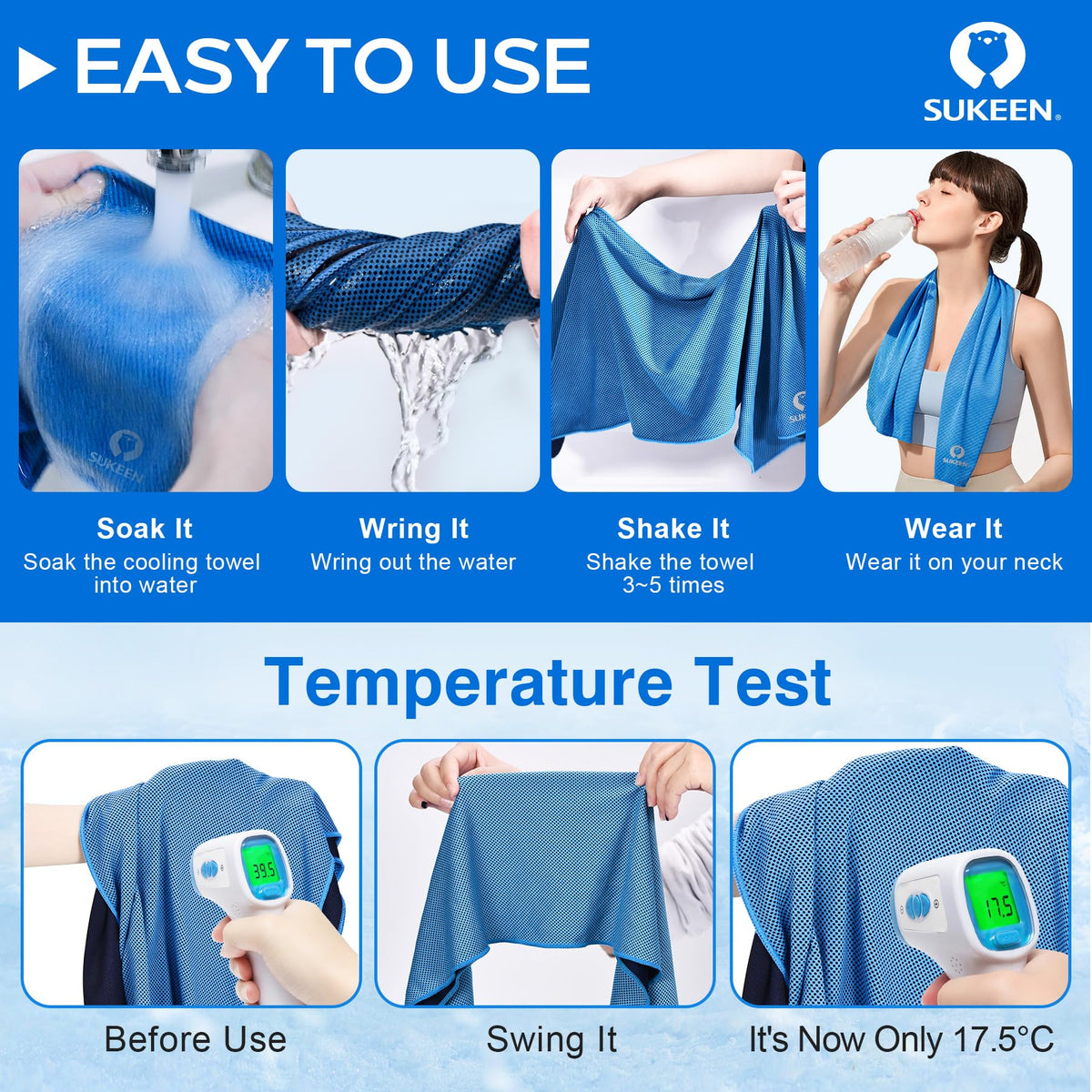 Sukeen Microfibre Cooling Towels, 40" x 12" (4 Pack)