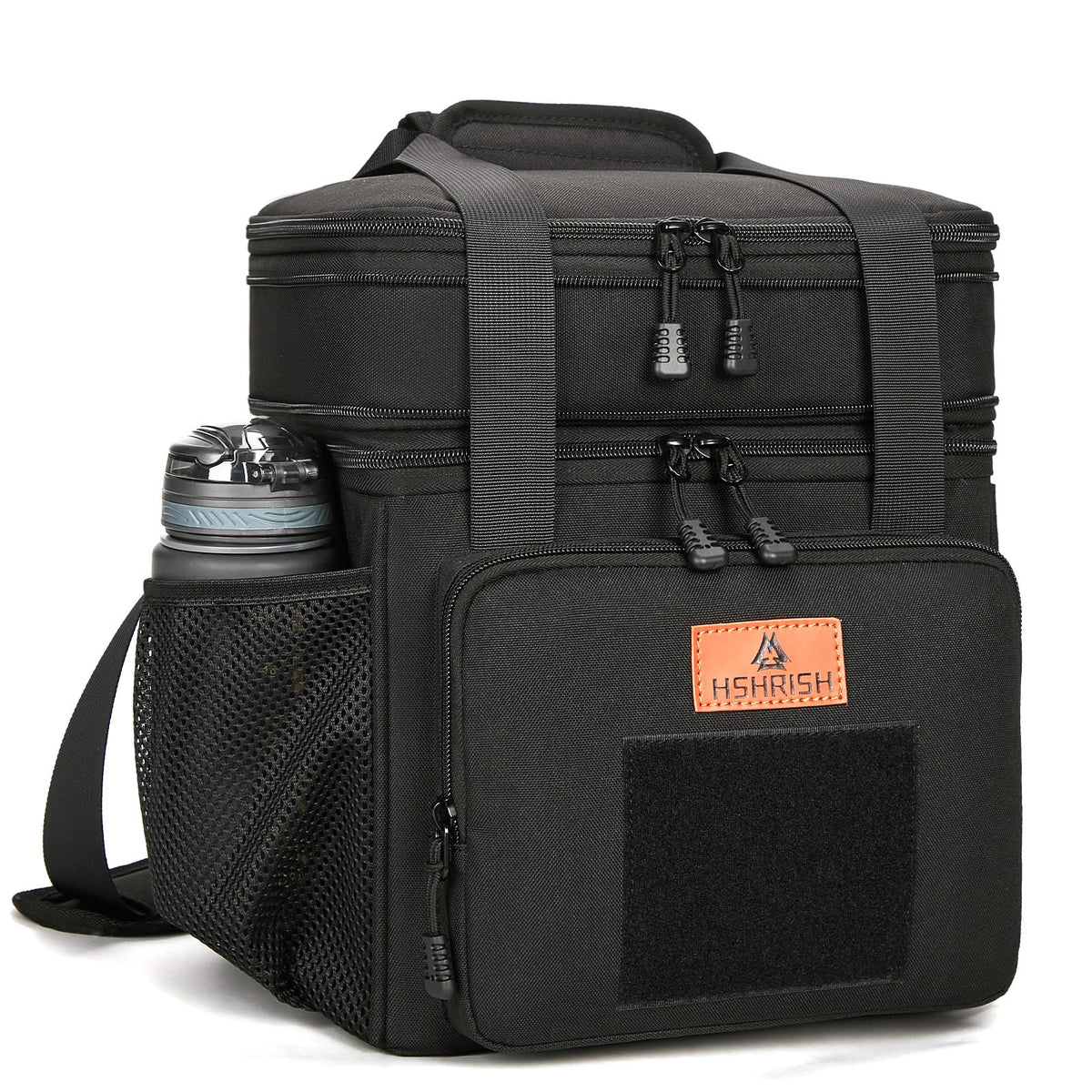 Double Deck Large Insulated Lunch Bag with Shoulder Strap, Black