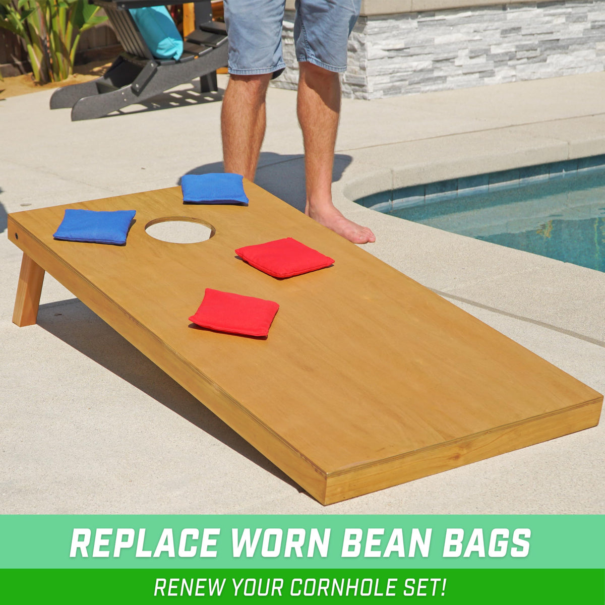 GoSports Regulation Cornhole Bean Bags, Set of 8, Red and Blue
