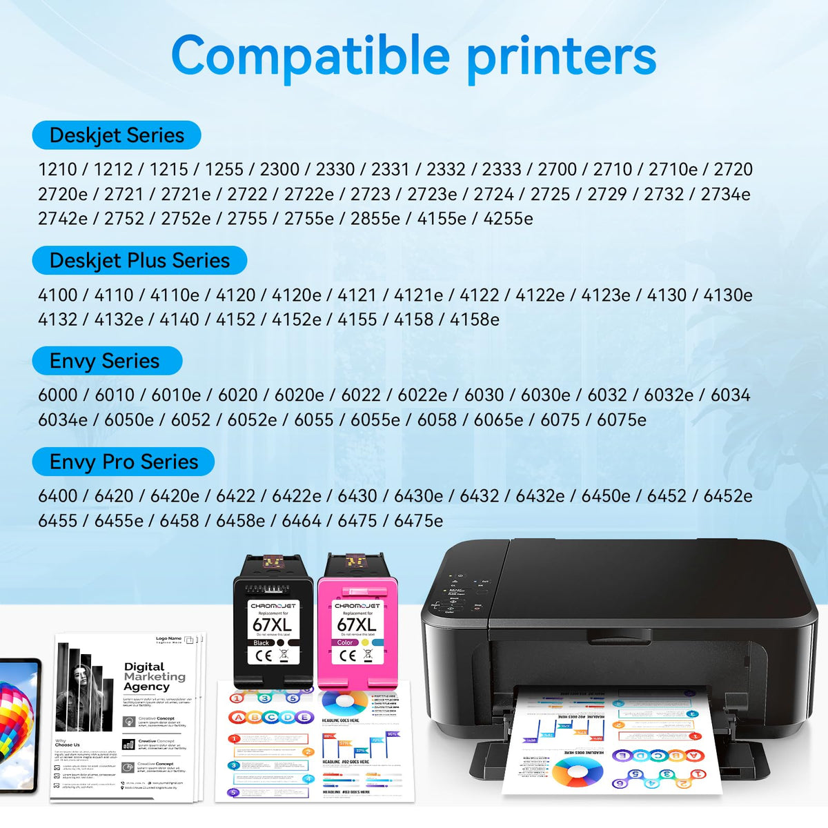 Chromojet 67XL Compatible Ink Cartridges for HP 67, Black/Colour