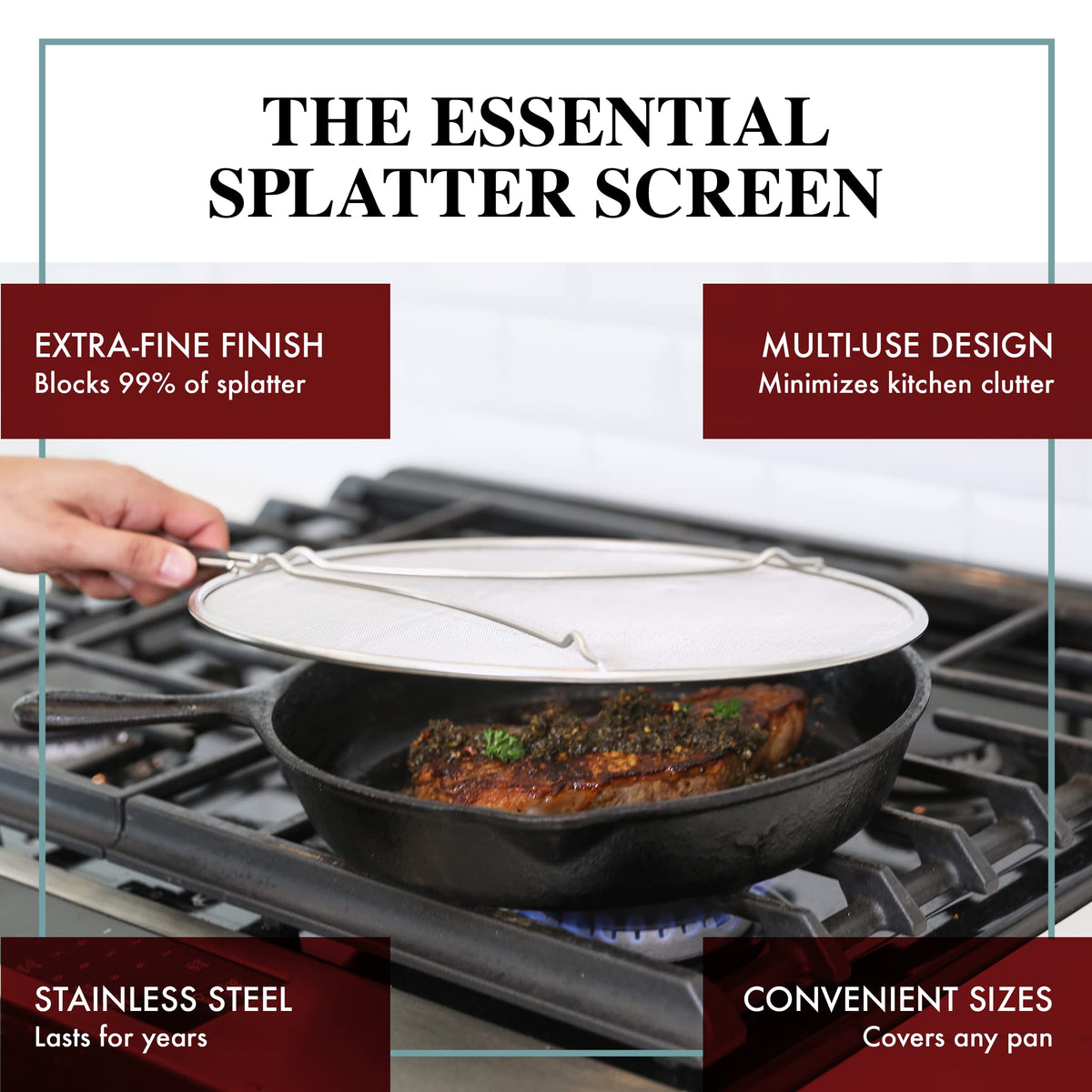 Stainless Steel Splatter Screen for Frying Pan, 13 inch