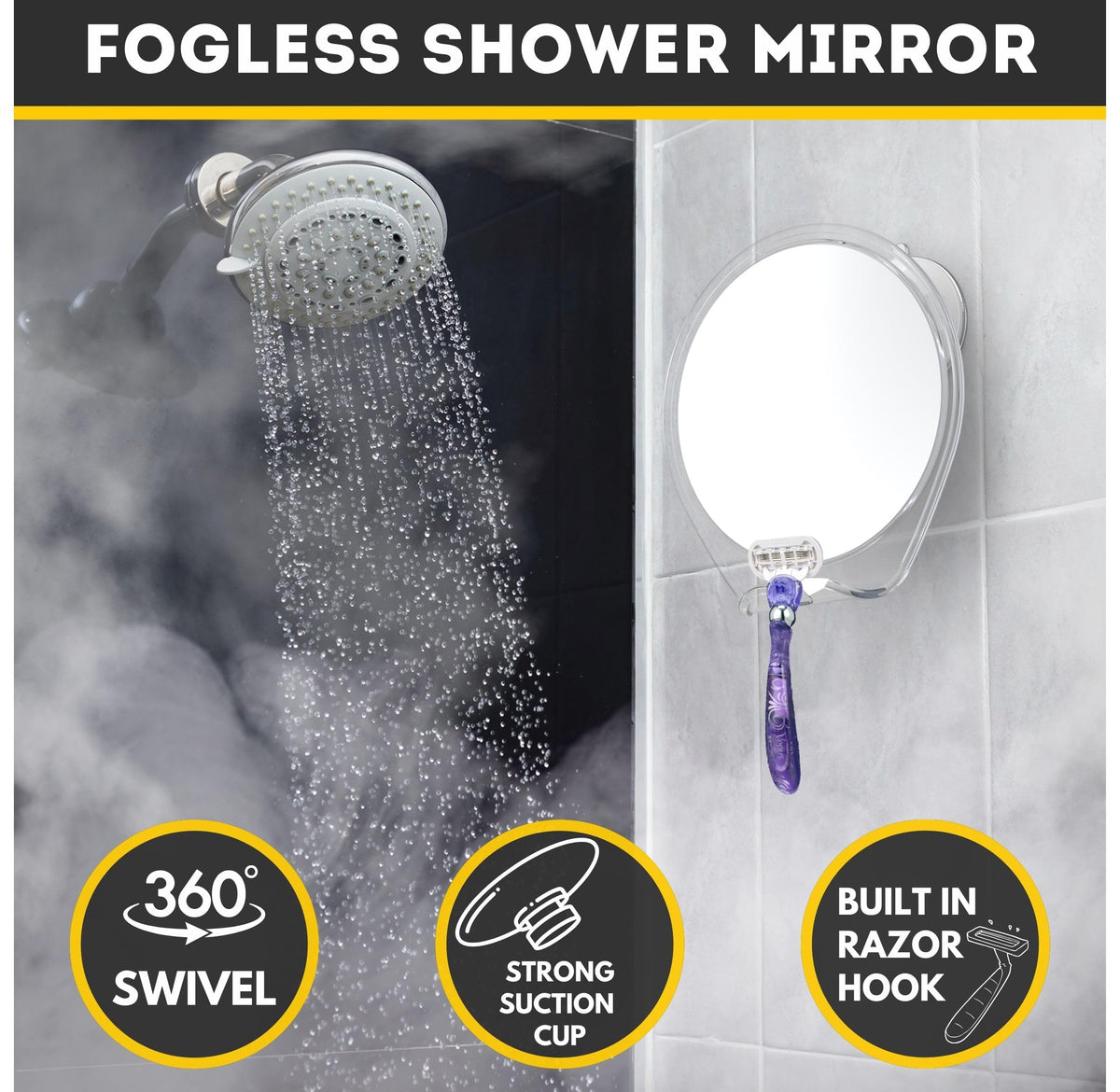 Honeybull Fogless Shower Mirror with Razor Holder, White