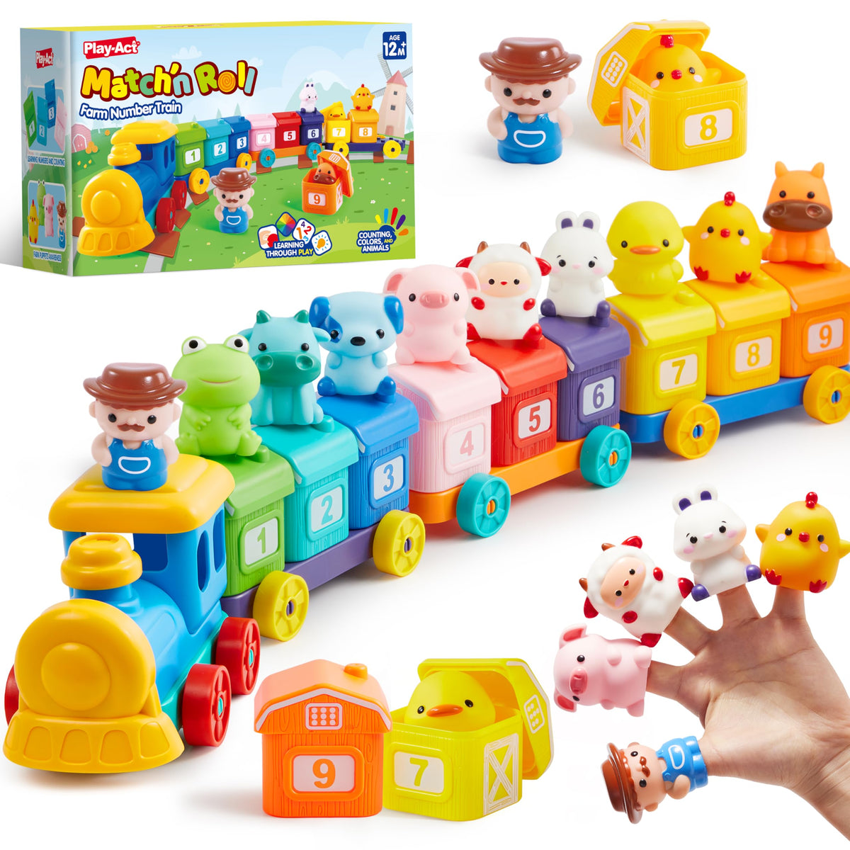 Play-Act Montessori Counting Farm Train with 9 Animals
