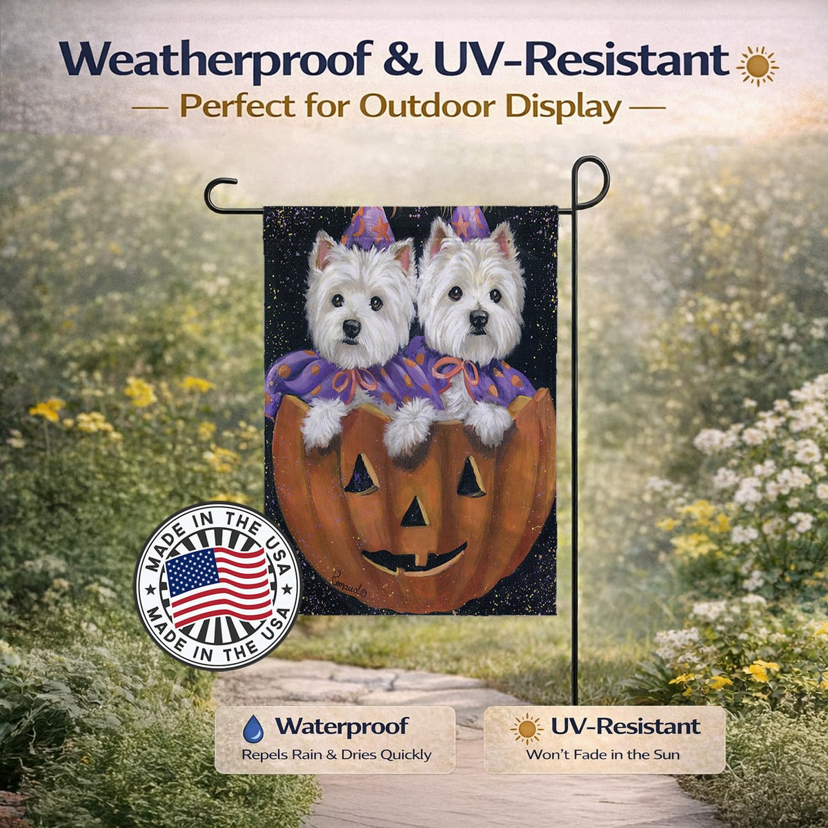 Caroline's Treasures PPP3205GF Westie Halloween Pumpkin Ride Flag Garden Size