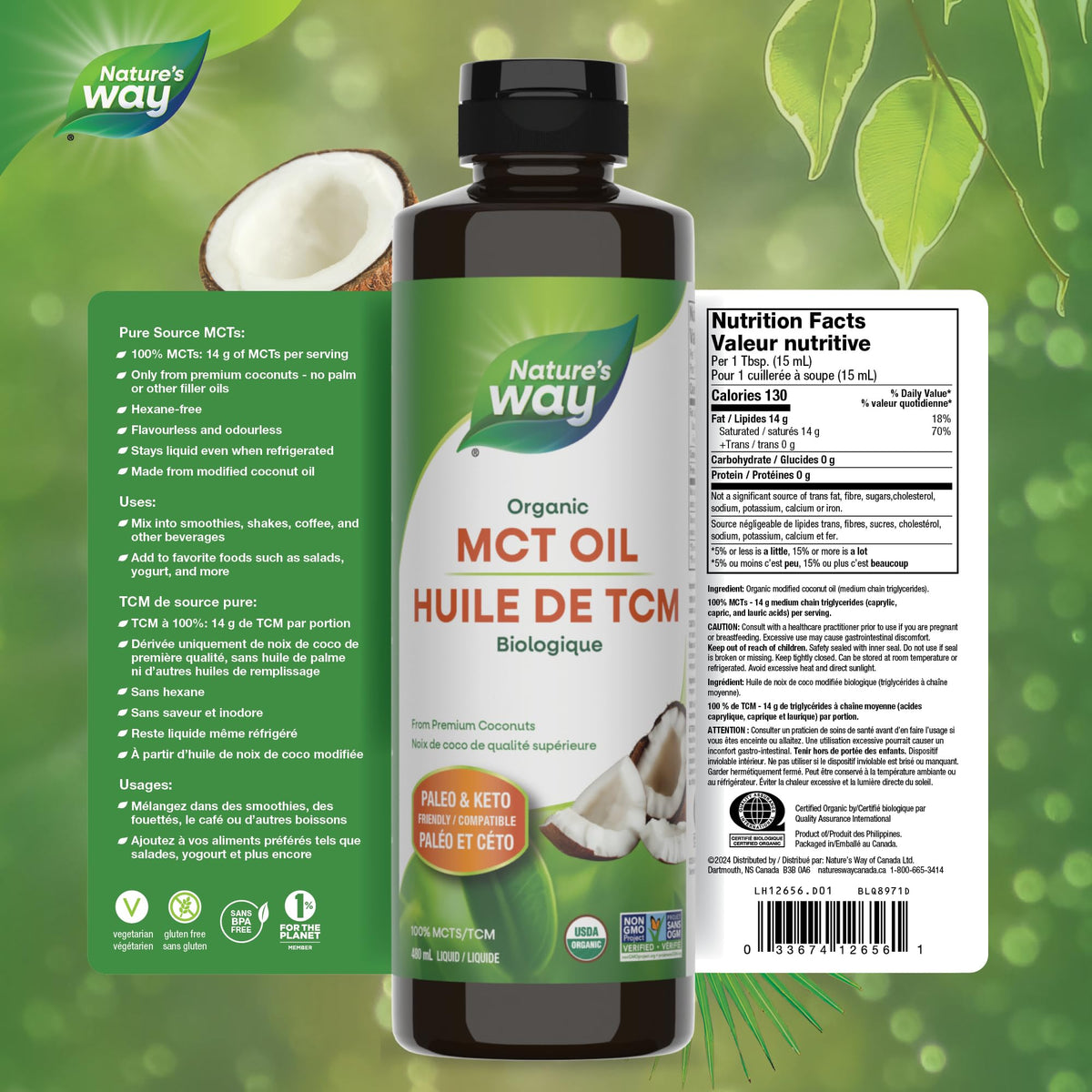 Nature's Way 100% Pure MCT Oil, Organic Coconut, 480 mL
