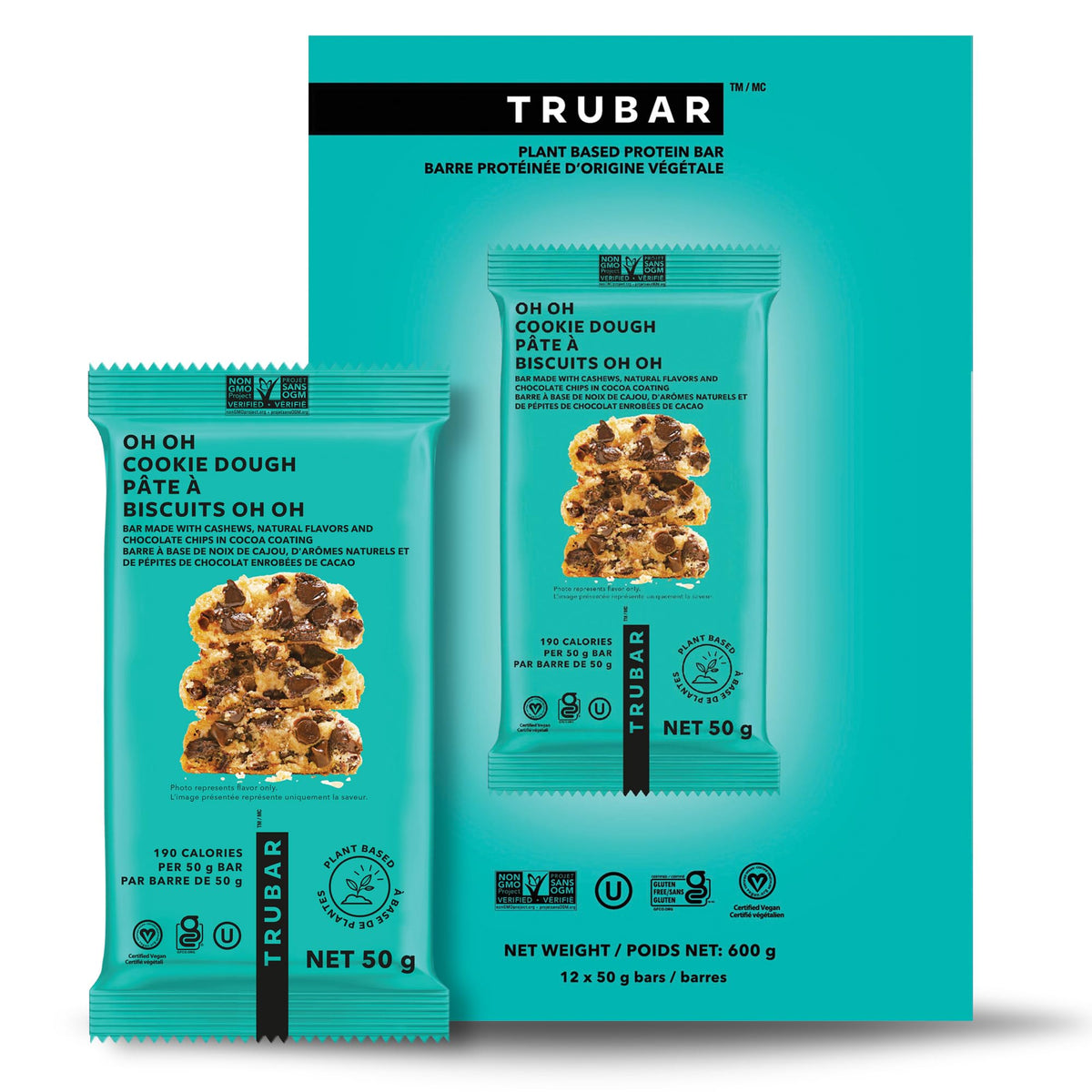 TRUBAR Vegan Protein Bars, Oh Oh Cookie Dough, 12 Count