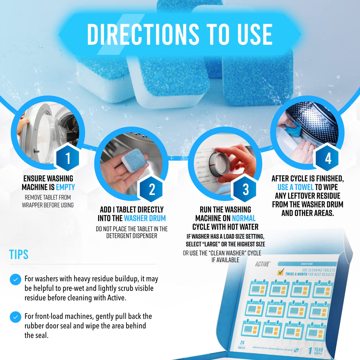 Washing Machine Cleaner Descaler Tablets, 24 Pack