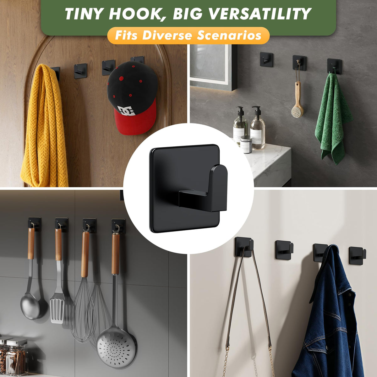 Auxmir Heavy Duty Self Adhesive Stainless Steel Hooks (5 Pack)