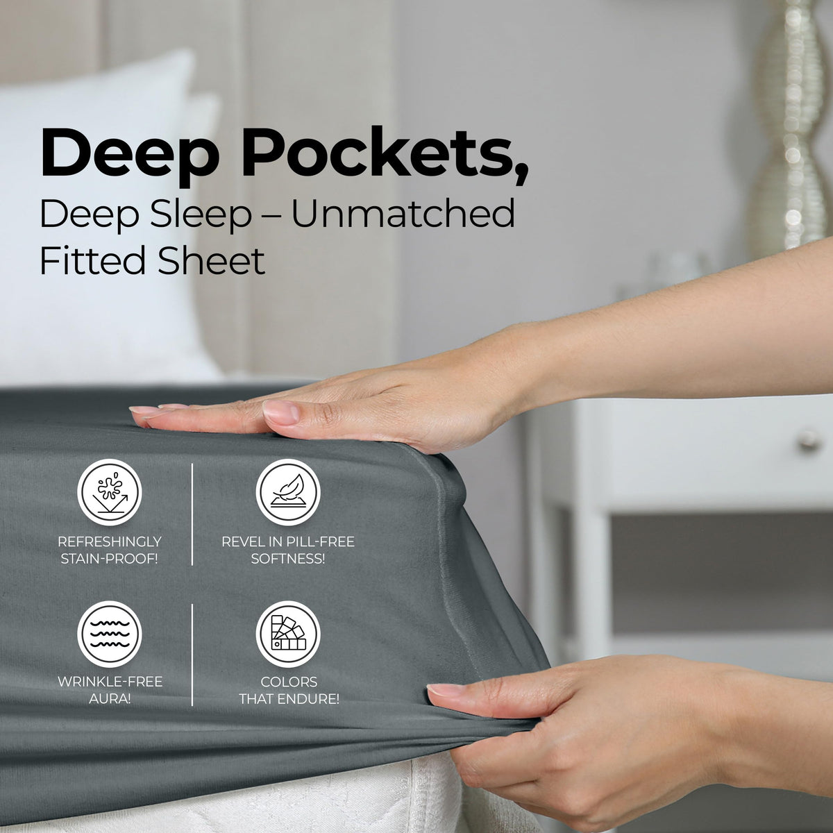 Utopia Bedding Brushed Microfibre Fitted Sheet, Queen, Grey