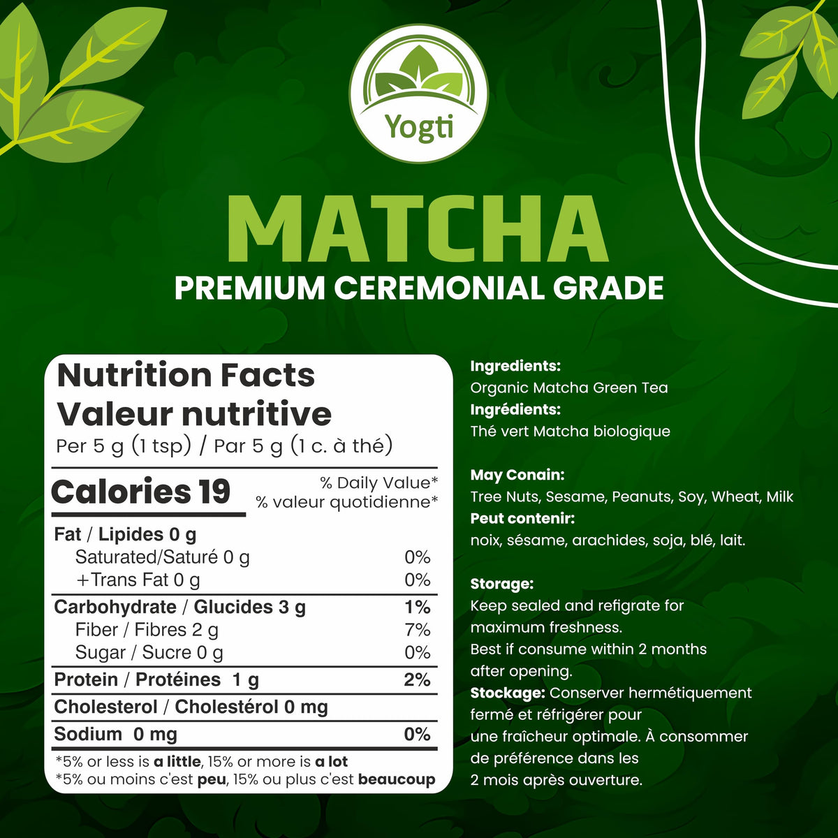 Yogti Organic Ceremonial Grade Matcha Green Tea Powder, 50 g