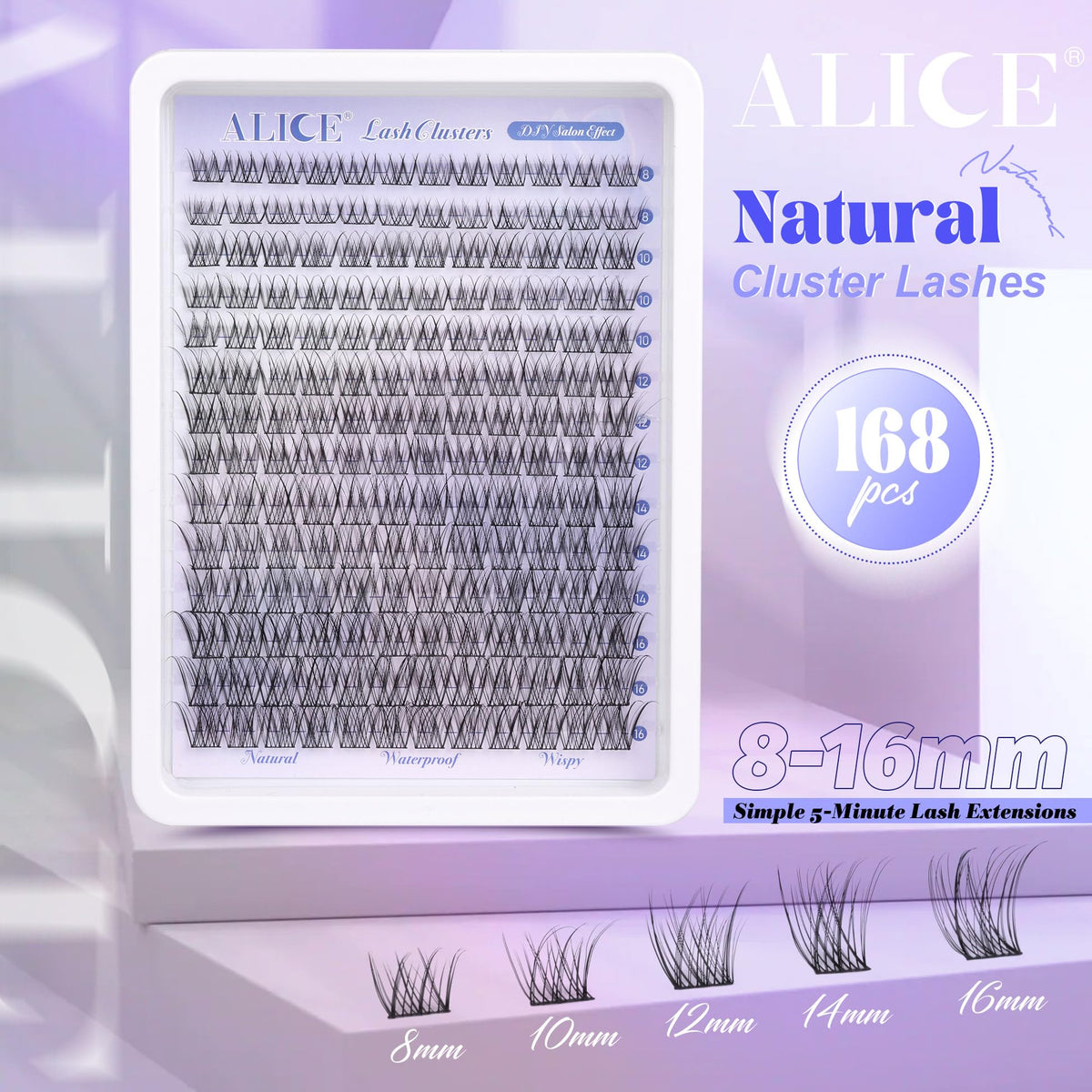 ALICE C Curl Natural Wispy Cluster Lashes, 8-16 mm (168 Pieces)