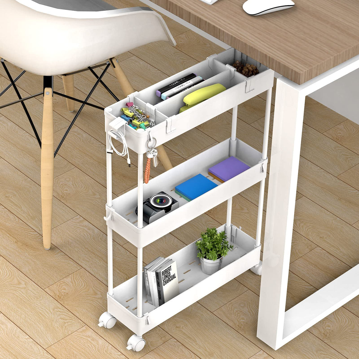 Spacelead 3-Tier Slim Rolling Storage Cart, White