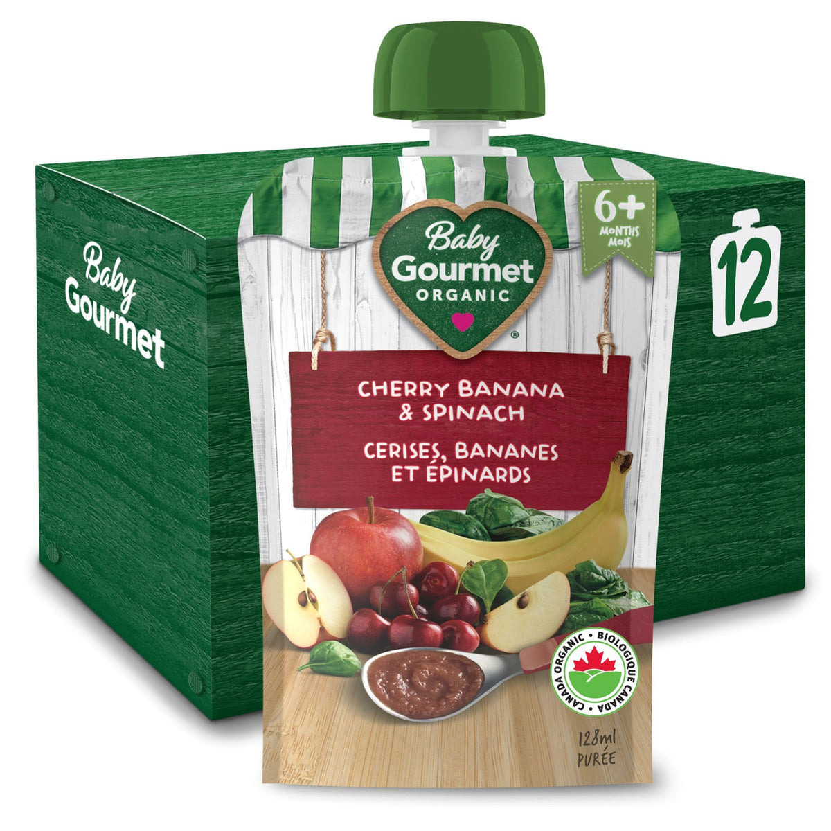 Baby Gourmet Cherry Banana & Spinach Purée, 12 x 128 mL, 6 Months+