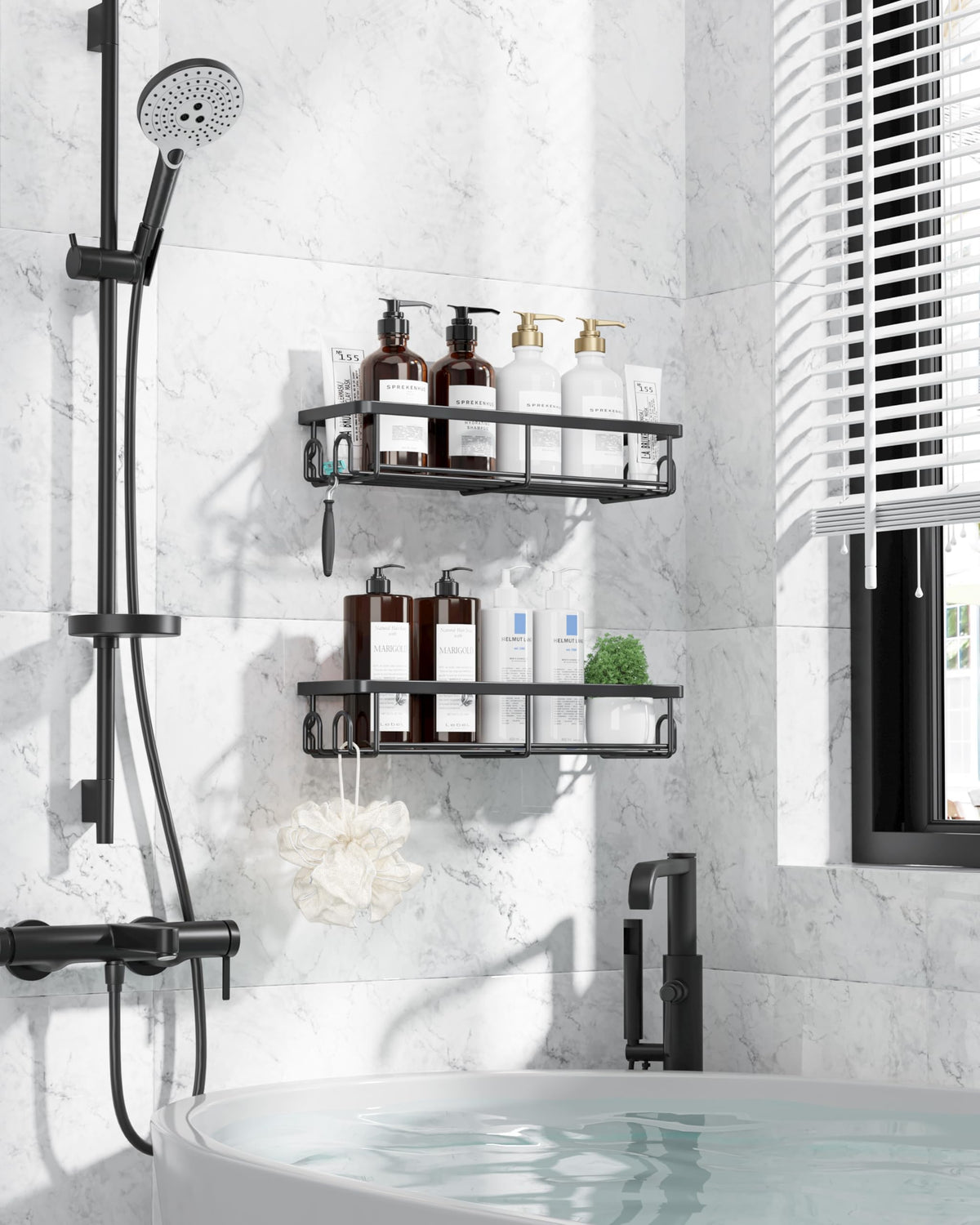 Kitsure 2-Pack Rustproof Stainless Steel Shower Caddy, Black, Large