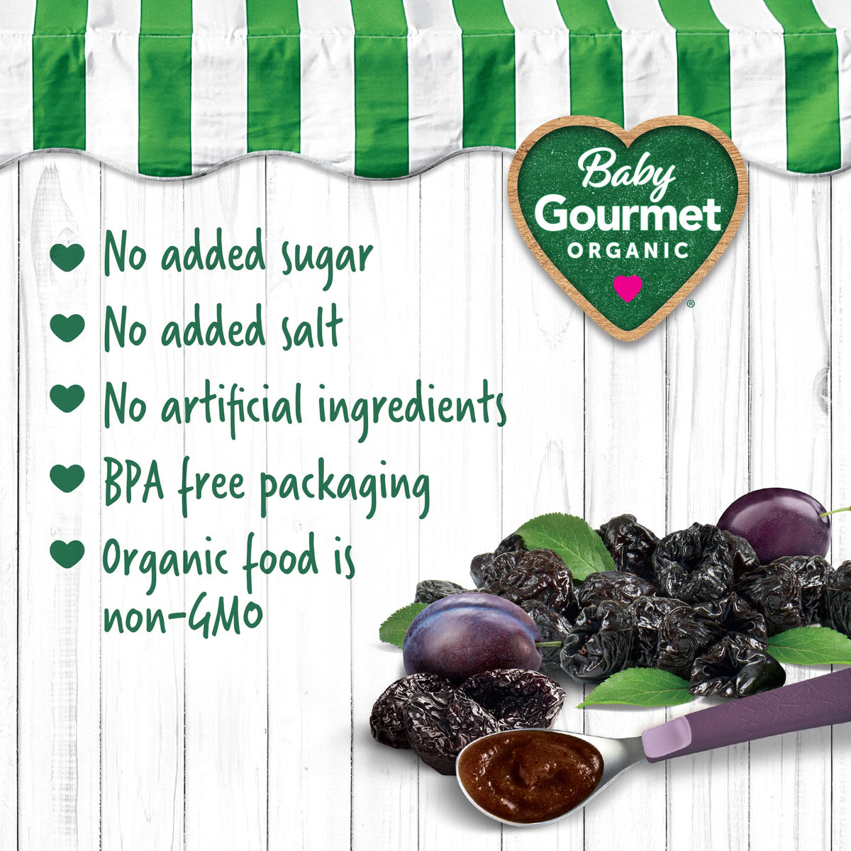 Baby Gourmet Organic Baby Food Pouches, Simply Prune, 128ml, 12 Pack