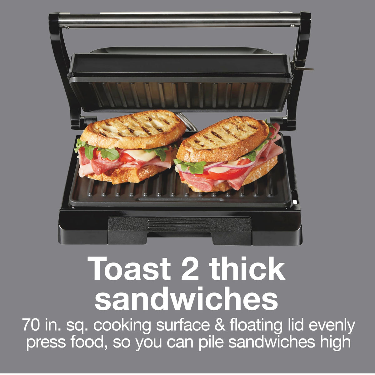 Proctor Silex 4 Serving Panini Press, Nonstick Grids, Black, 25440PS