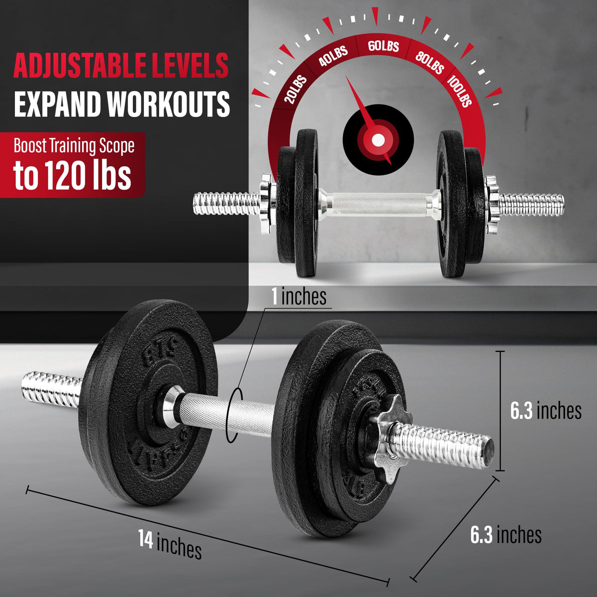 Yes4All Adjustable Cast Iron Dumbbell Set with Connector, 40 lb, Black