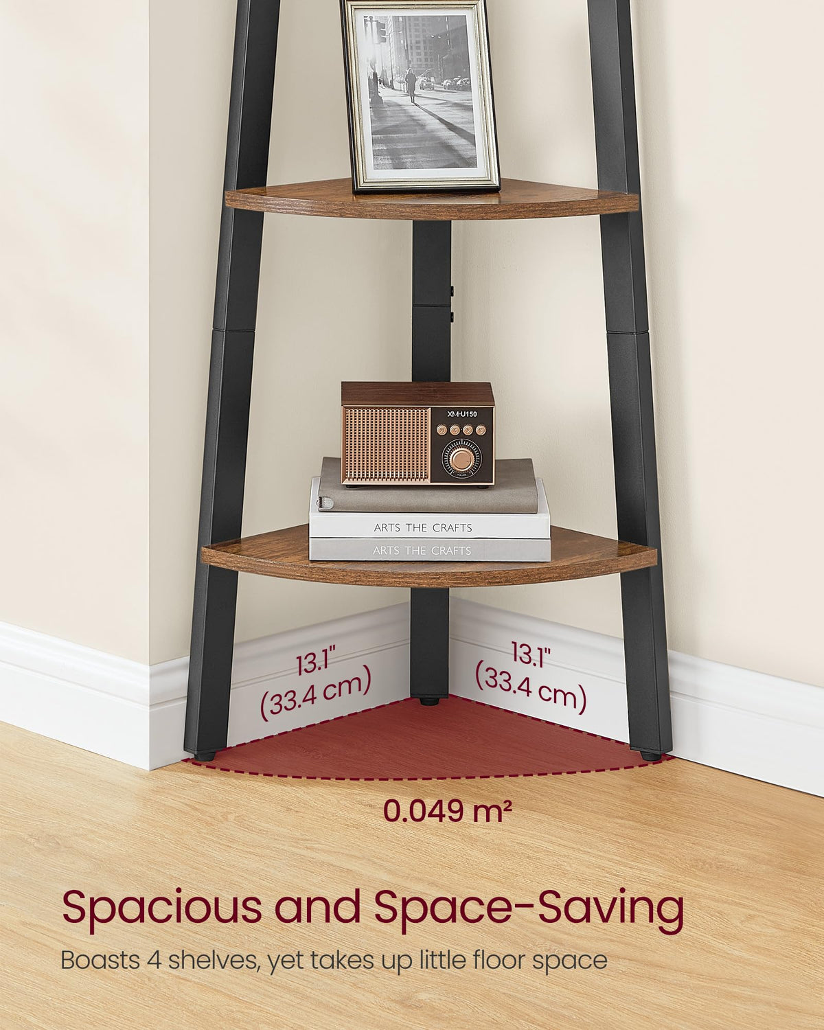 VASAGLE 4-Tier Corner Shelf Stand, Rustic Brown/Black, ULLS34X