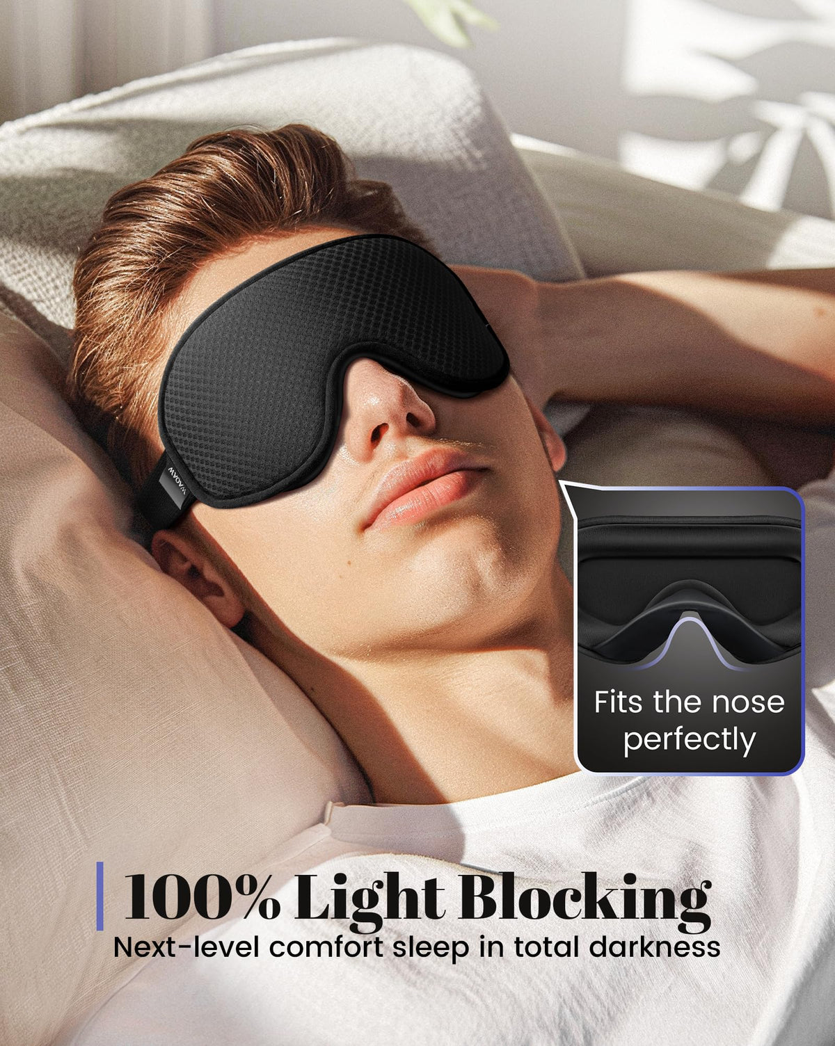 WAOAW 3D Contoured Blackout Sleep Mask, Black