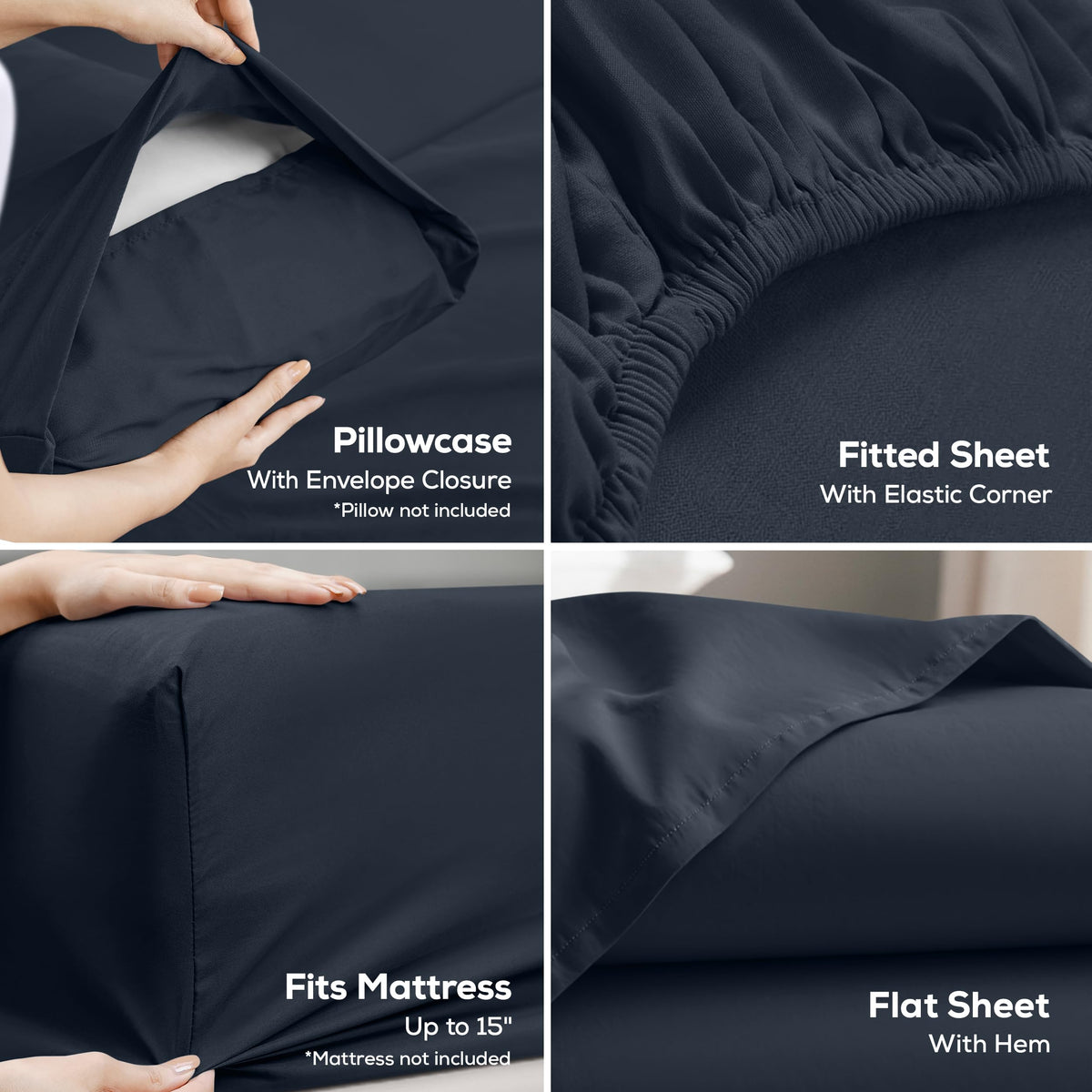 Utopia Bedding Brushed Microfibre Sheet Set, Queen, Navy