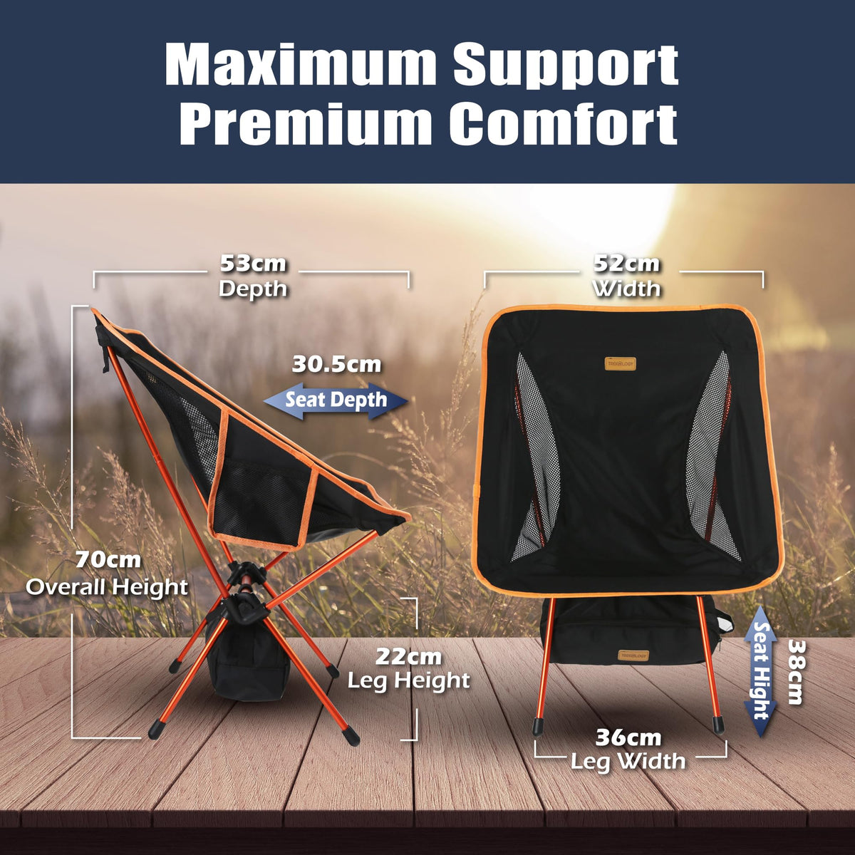 TREKOLOGY YIZI GO Ultralight Folding Camping Chair, Black