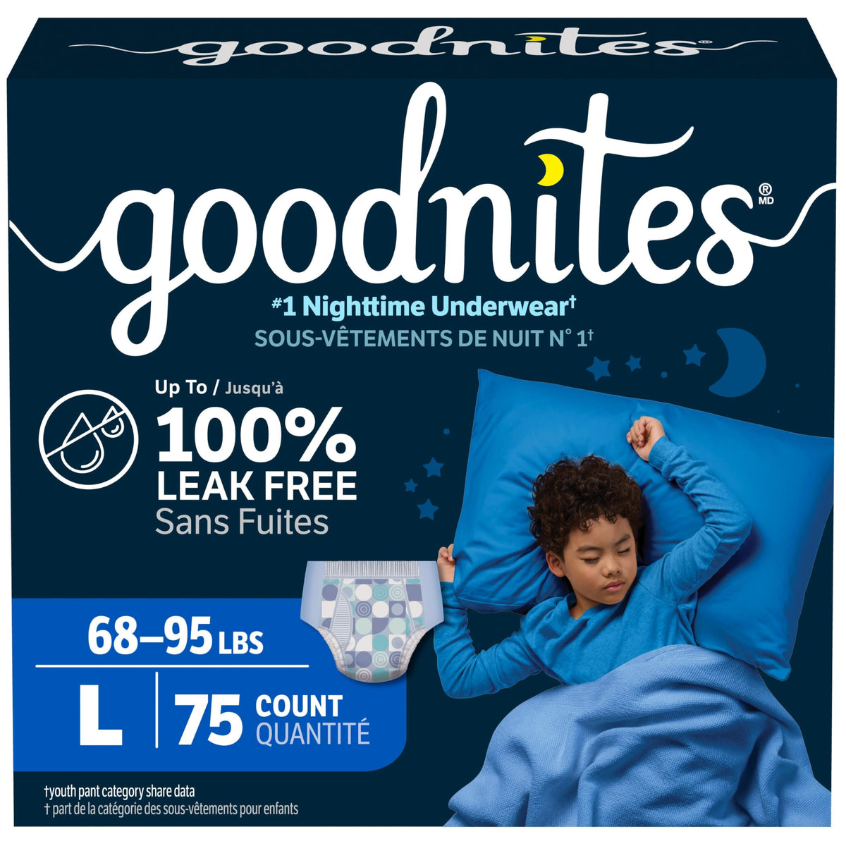 Goodnites Boys' Bedwetting Underwear, Size L, 75 Count