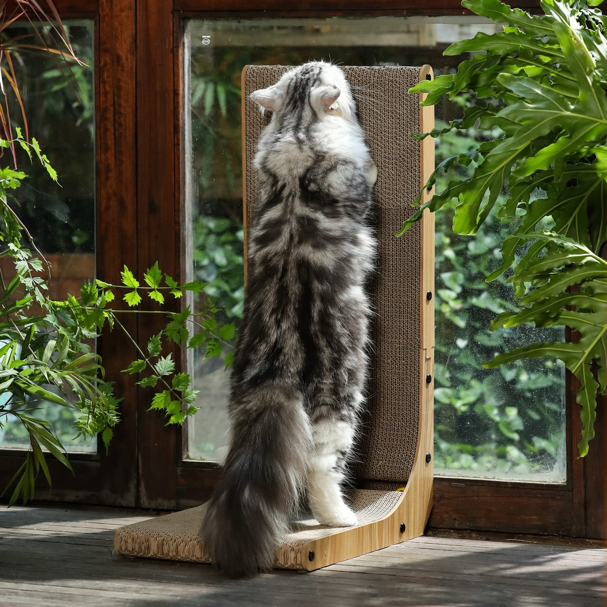 FUKUMARU L-Shape Wall-Mounted Cat Scratcher, 68 cm, Brown