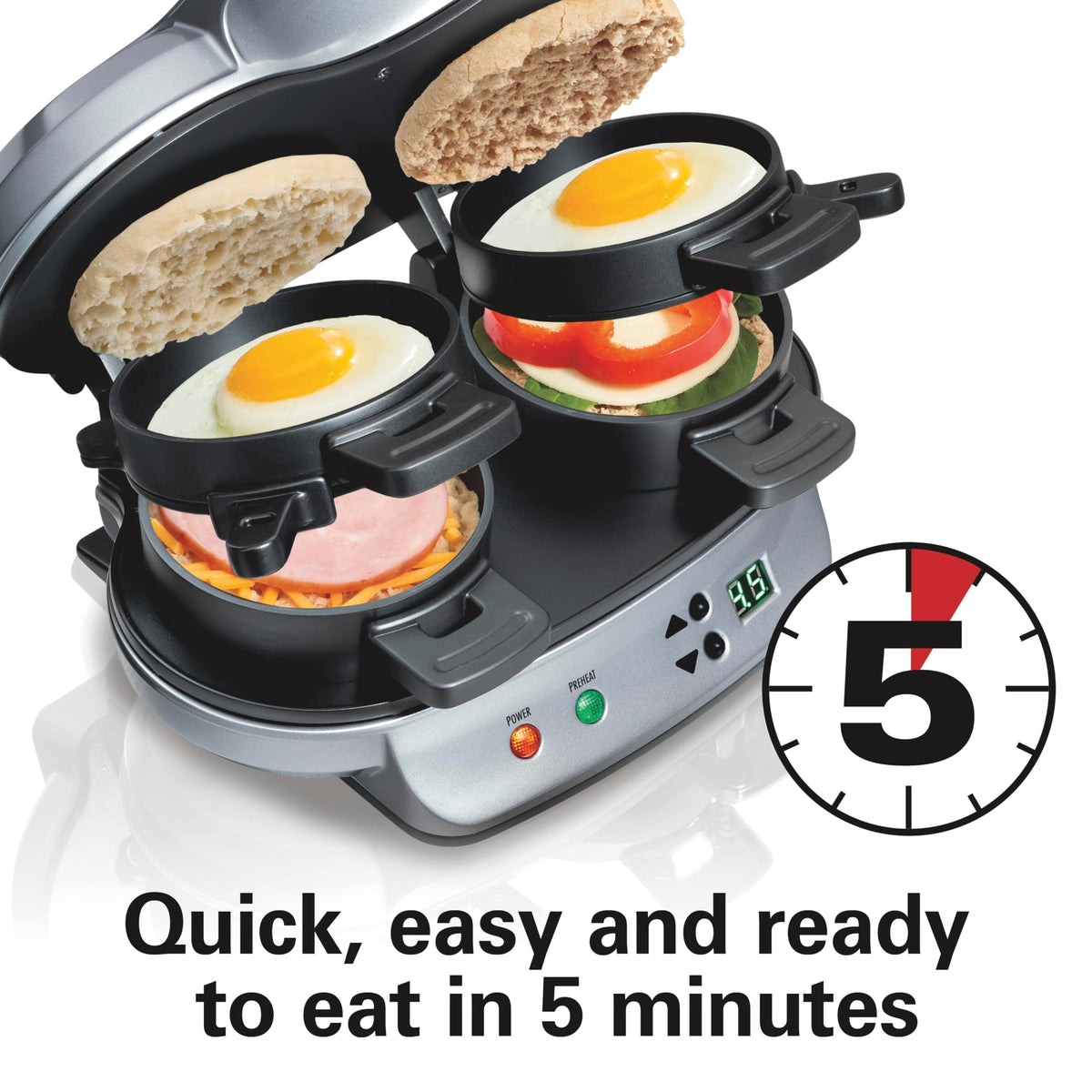 Hamilton Beach Dual Breakfast Sandwich Maker, Silver (25490MNC)