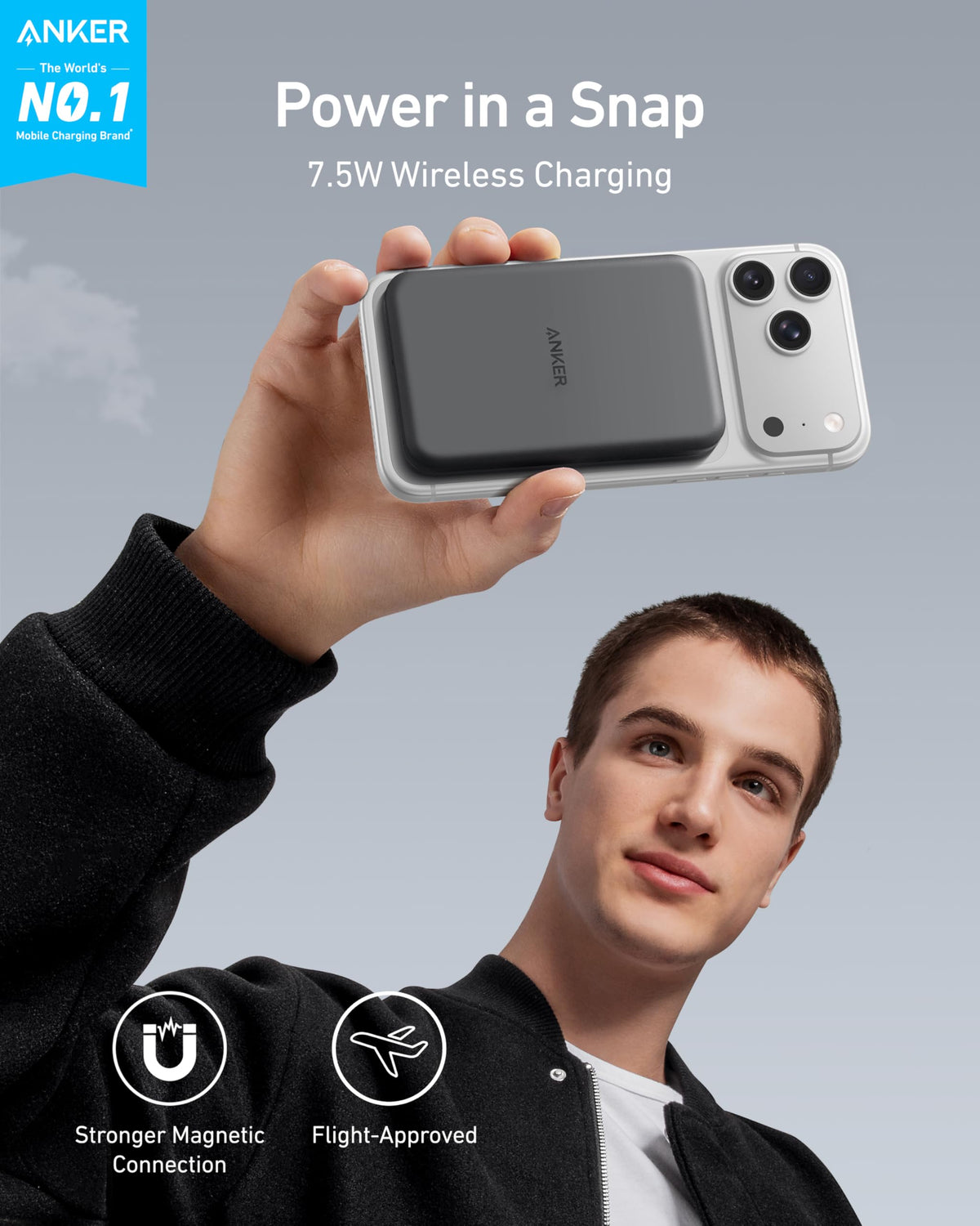 Anker Magnetic Wireless Portable Charger, 5,000mAh with USB-C Cable