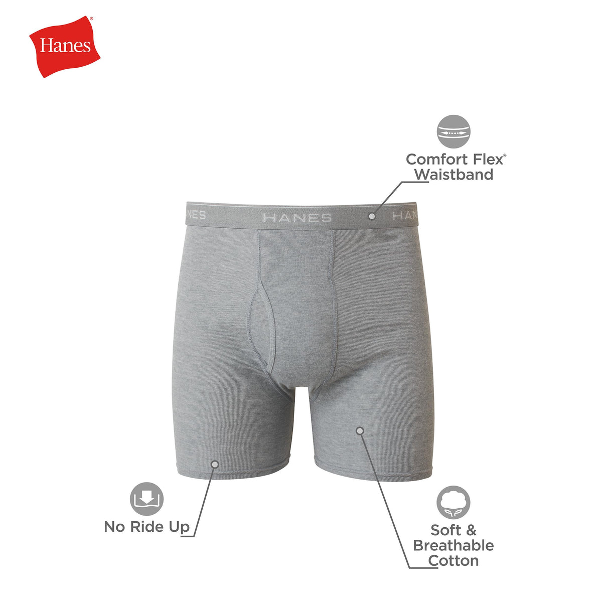 Hanes Cool Dri Boxer Briefs for Men, 6 Pack, Black/Gray, X-Large