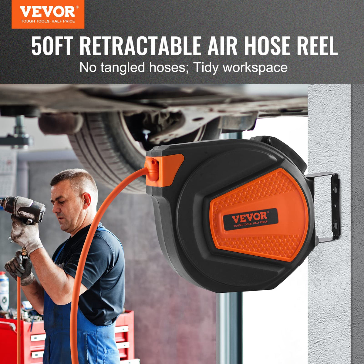 VEVOR Retractable Air Hose Reel, 3/8 in x 50 ft, 300 PSI
