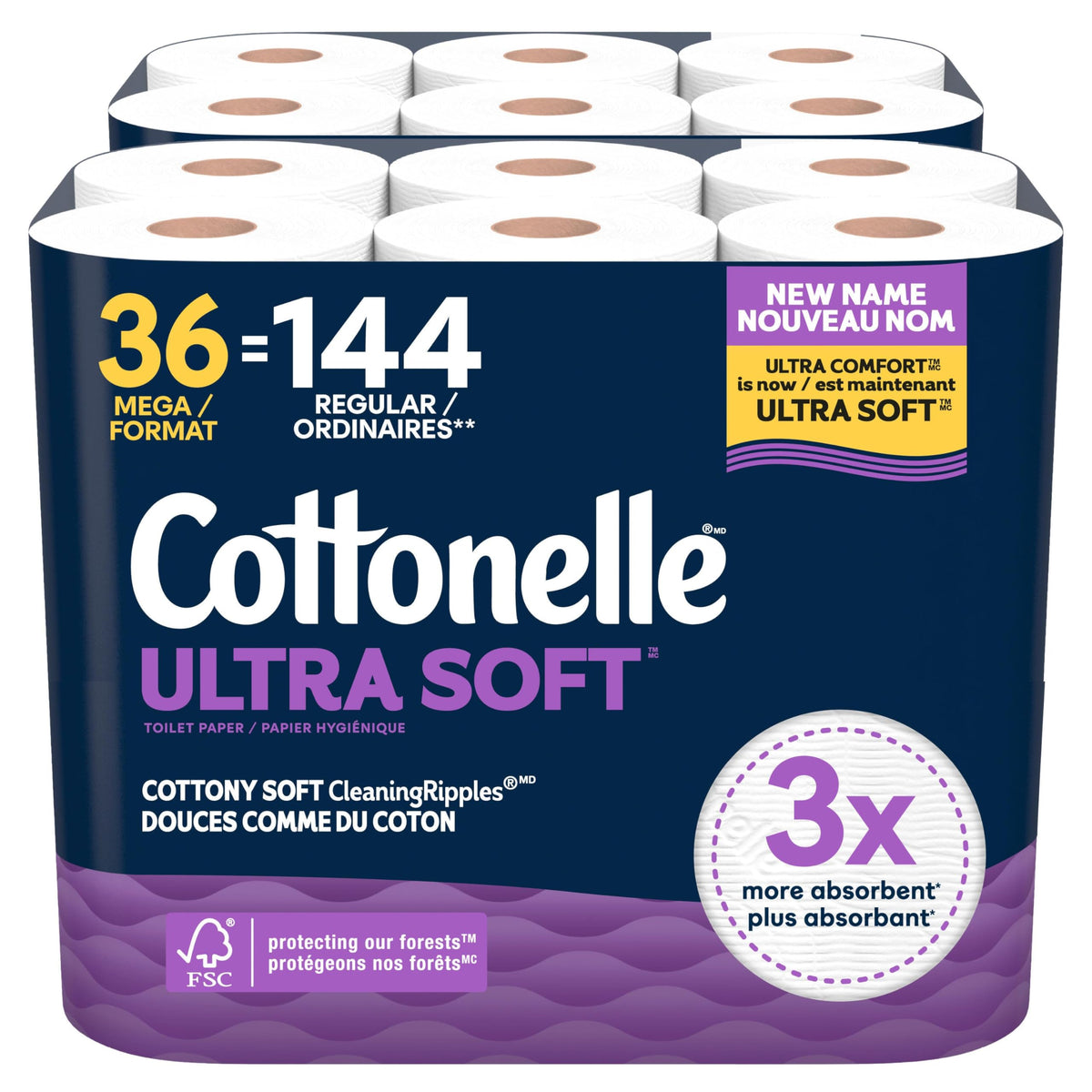 Cottonelle Ultra Soft Toilet Paper, 36 Mega Rolls (2 Packs of 18)