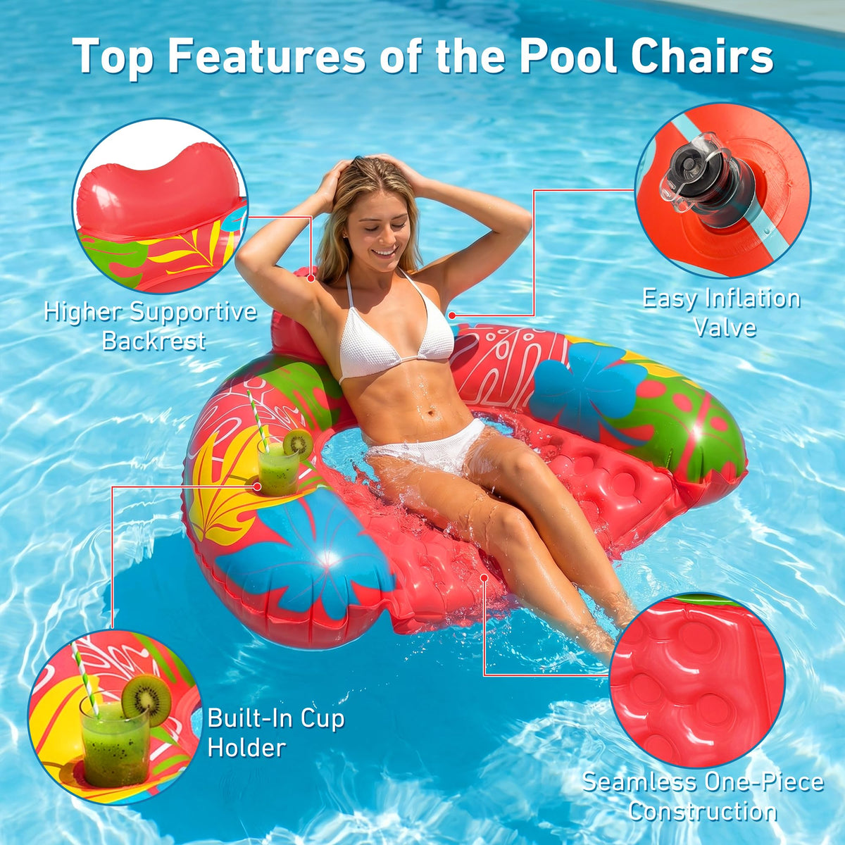 SEETOHOME Inflatable Pool Float Chairs with Cup Holder (3 Pack)