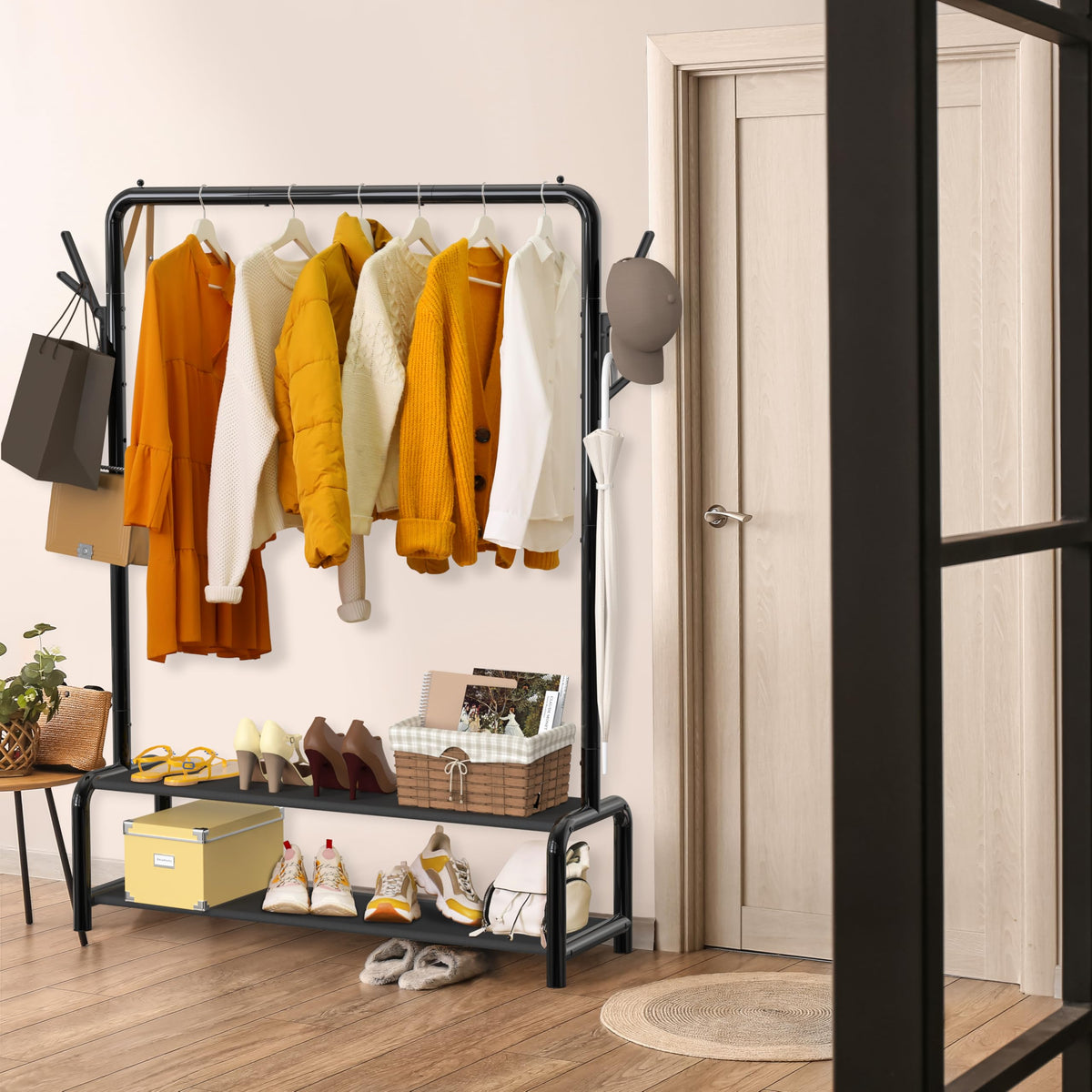 Simple Houseware Garment Rack with Storage Shelves, 52 in, Black