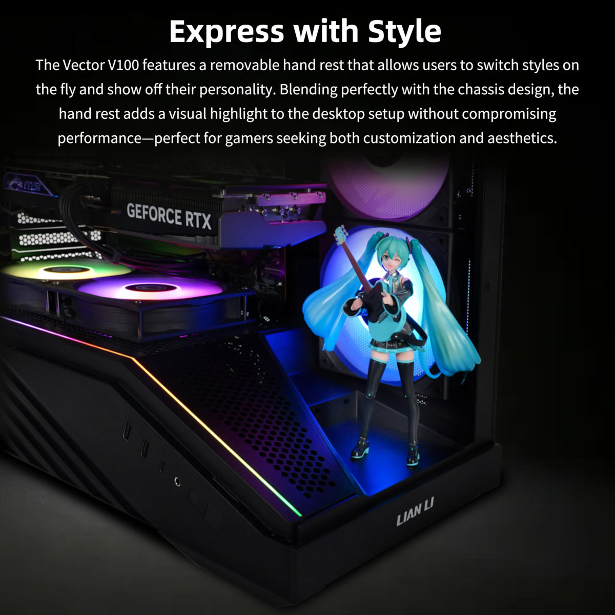 Lian Li Vector V100 ATX Mid-Tower PC Case with 4 ARGB PWM Fans, Black