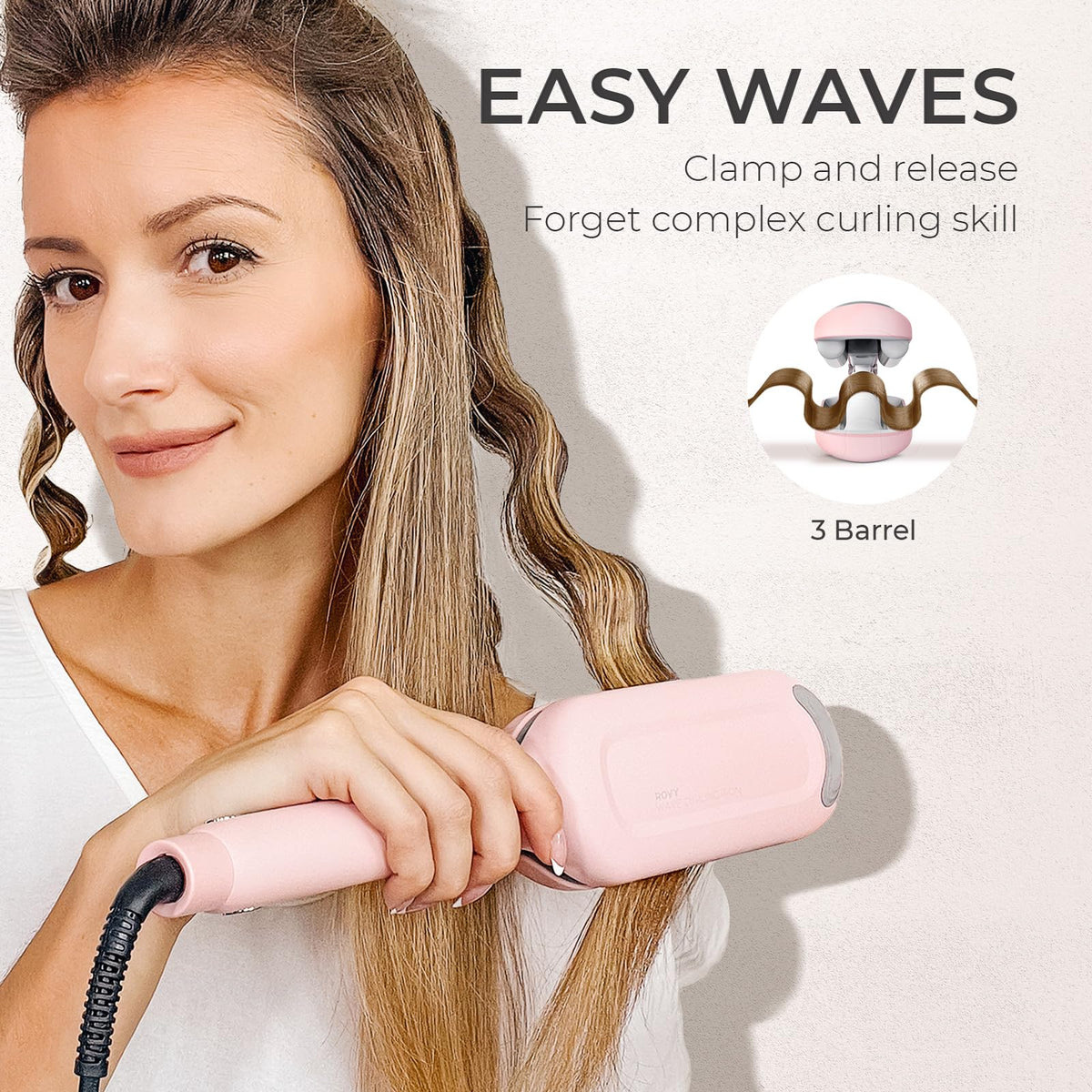 TYMO ROVY 3-Barrel Ionic Hair Waver, 1.25 in, Pink