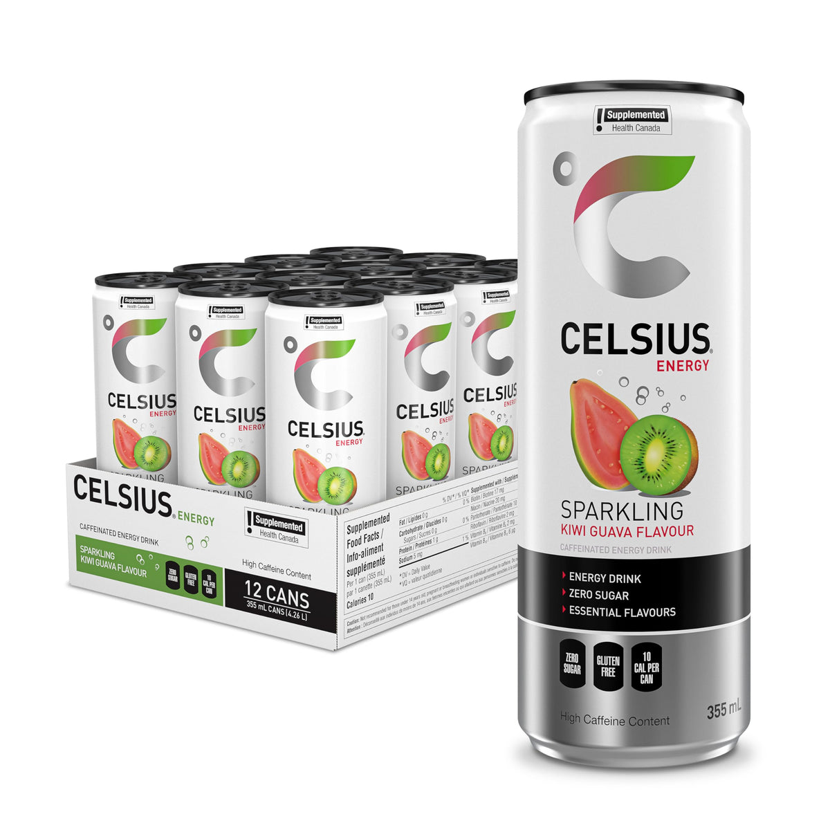 Celsius Sparkling Kiwi Guava Energy Drink, 355ml, Pack of 12