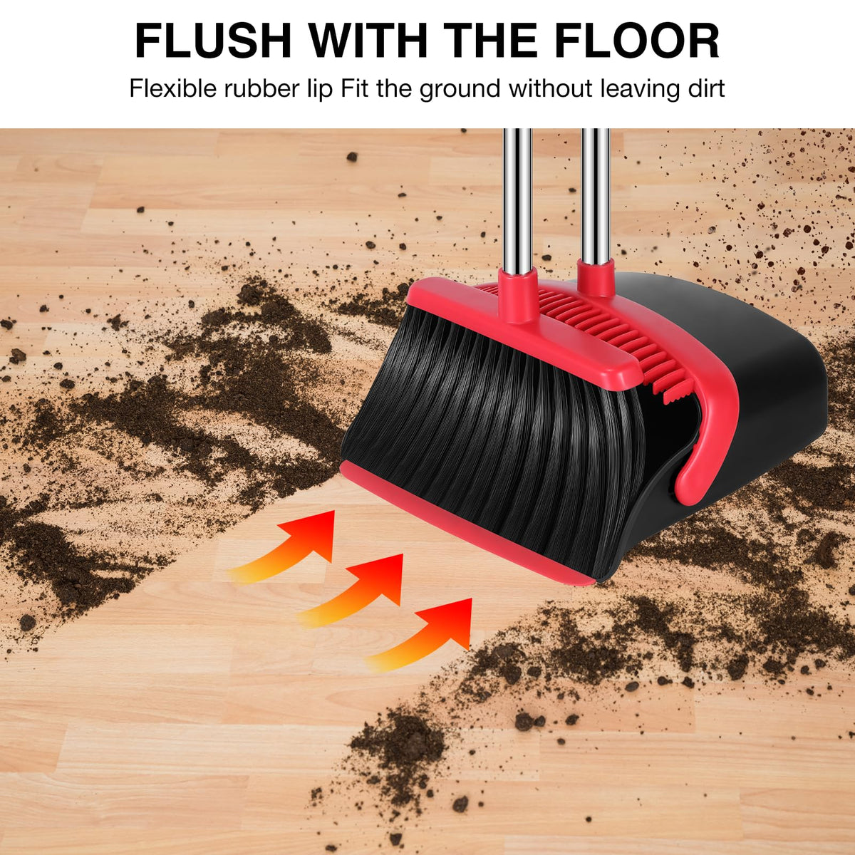 Broom and Dustpan Set, 52 Inch Handle, Black and Red