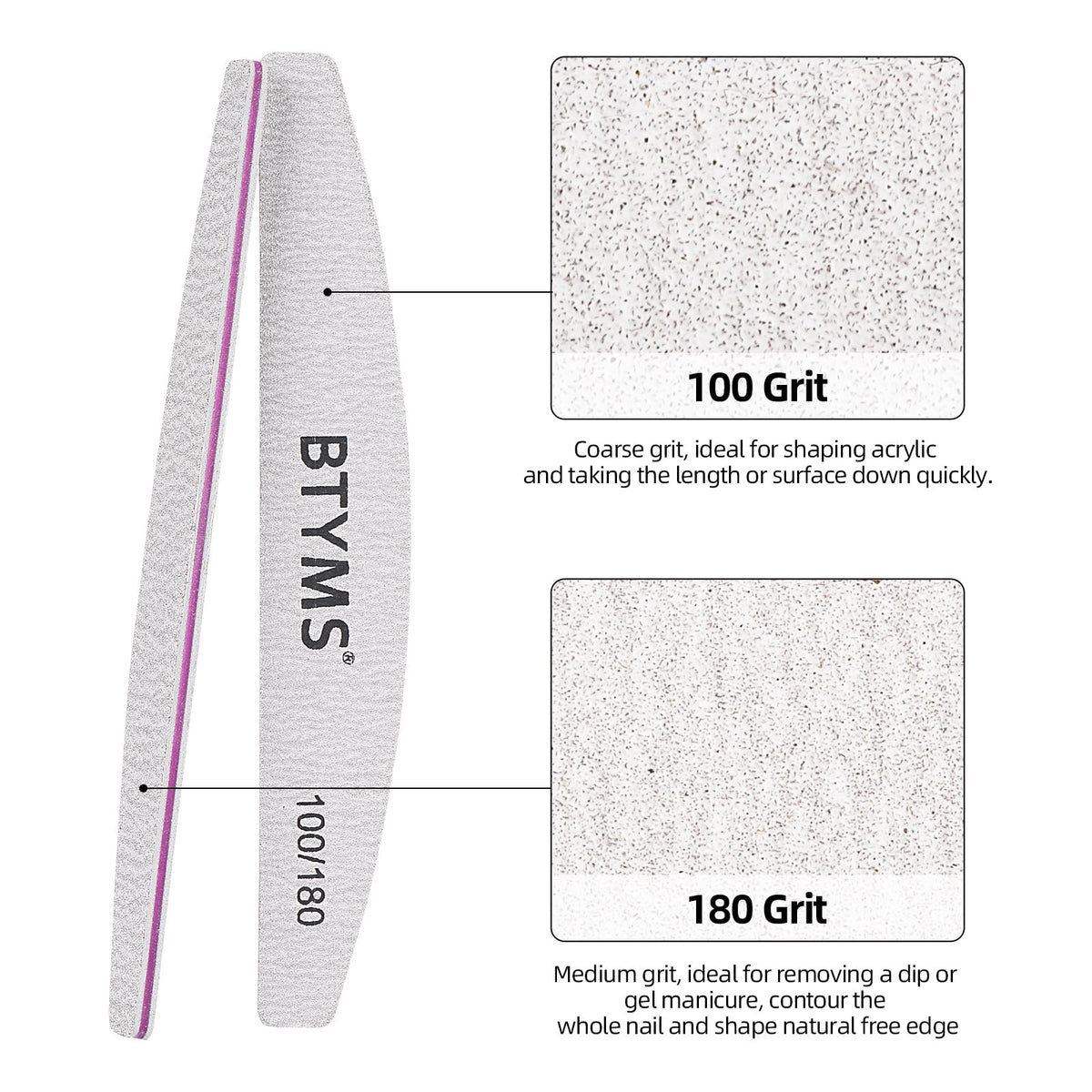 BTYMS Double-Sided Nail Files, 100/180 Grit, 25 Pieces