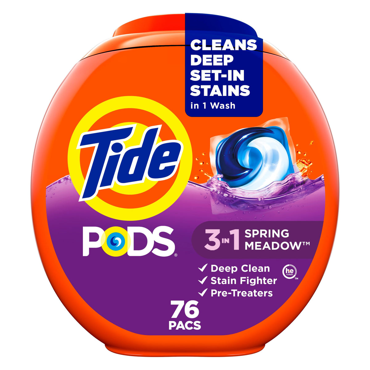 Tide PODS 3-in-1 Laundry Detergent Pacs, Spring Meadow, 76 Count
