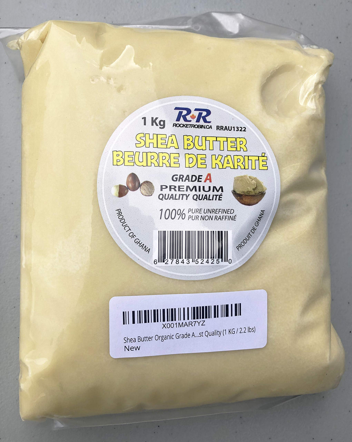 Organic Unrefined Shea Butter Grade A, 1 kg (2.2 lb)