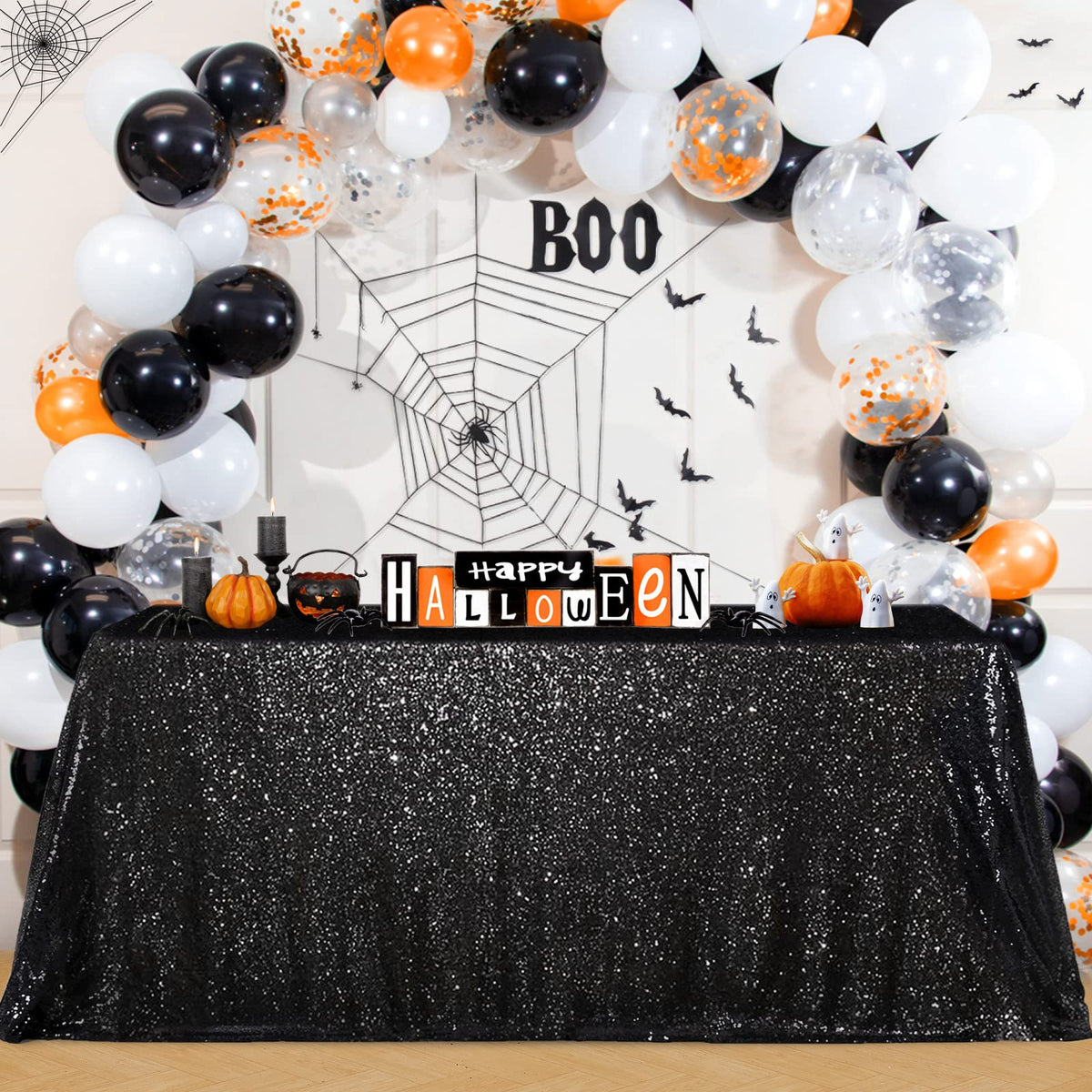 B-Cool Black Sequin Tablecloth, 60x102 Inch