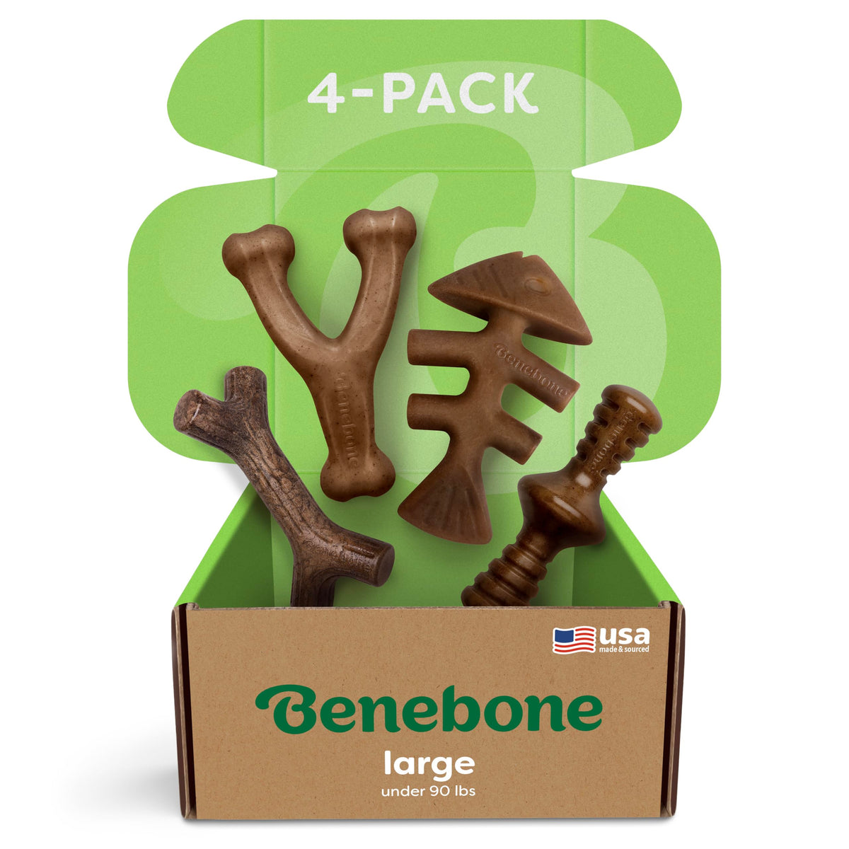 Benebone Large 4-Pack Dog Toys for Aggressive Chewers, Under 90 lbs