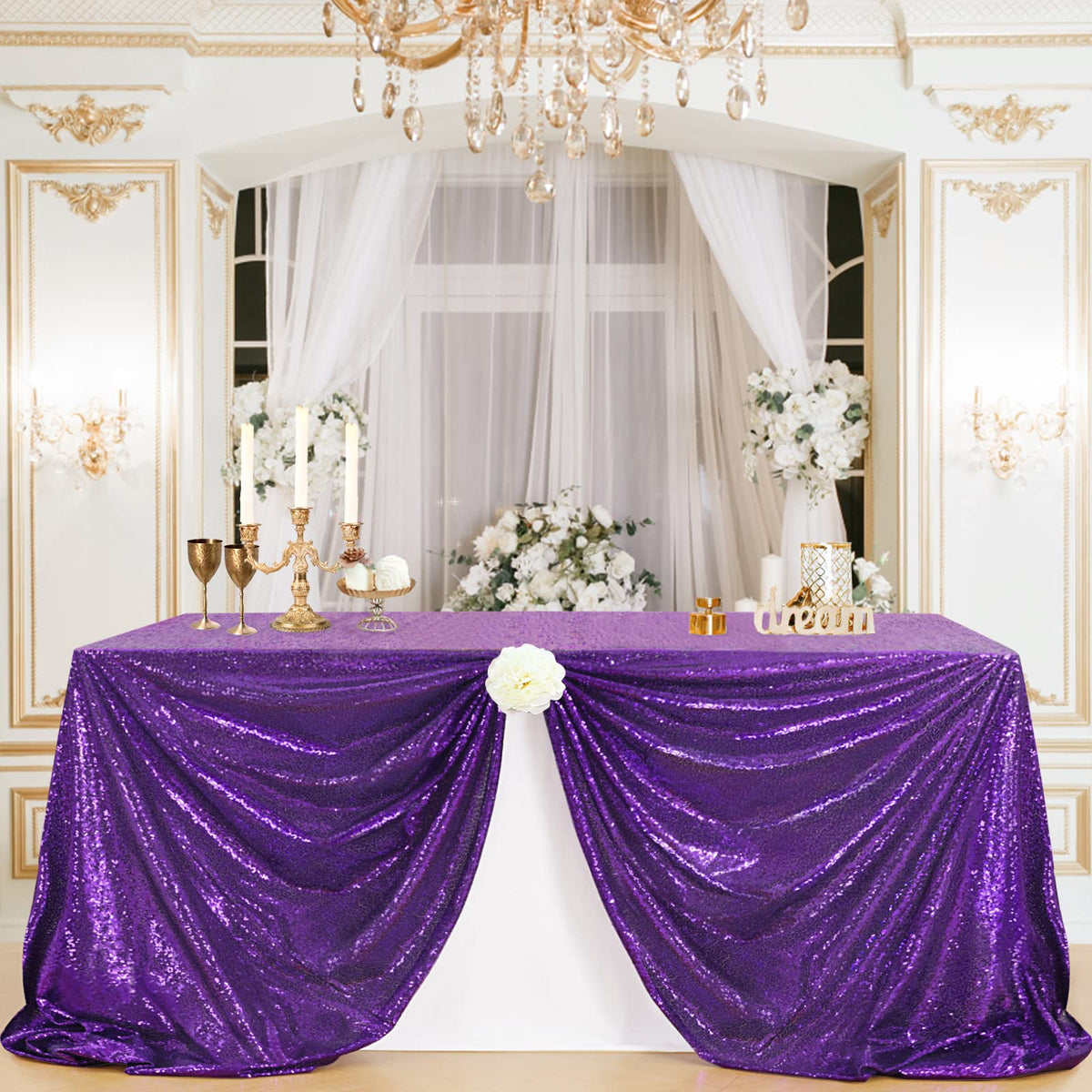 Purple Sequin Tablecloth, 50x80 Inch