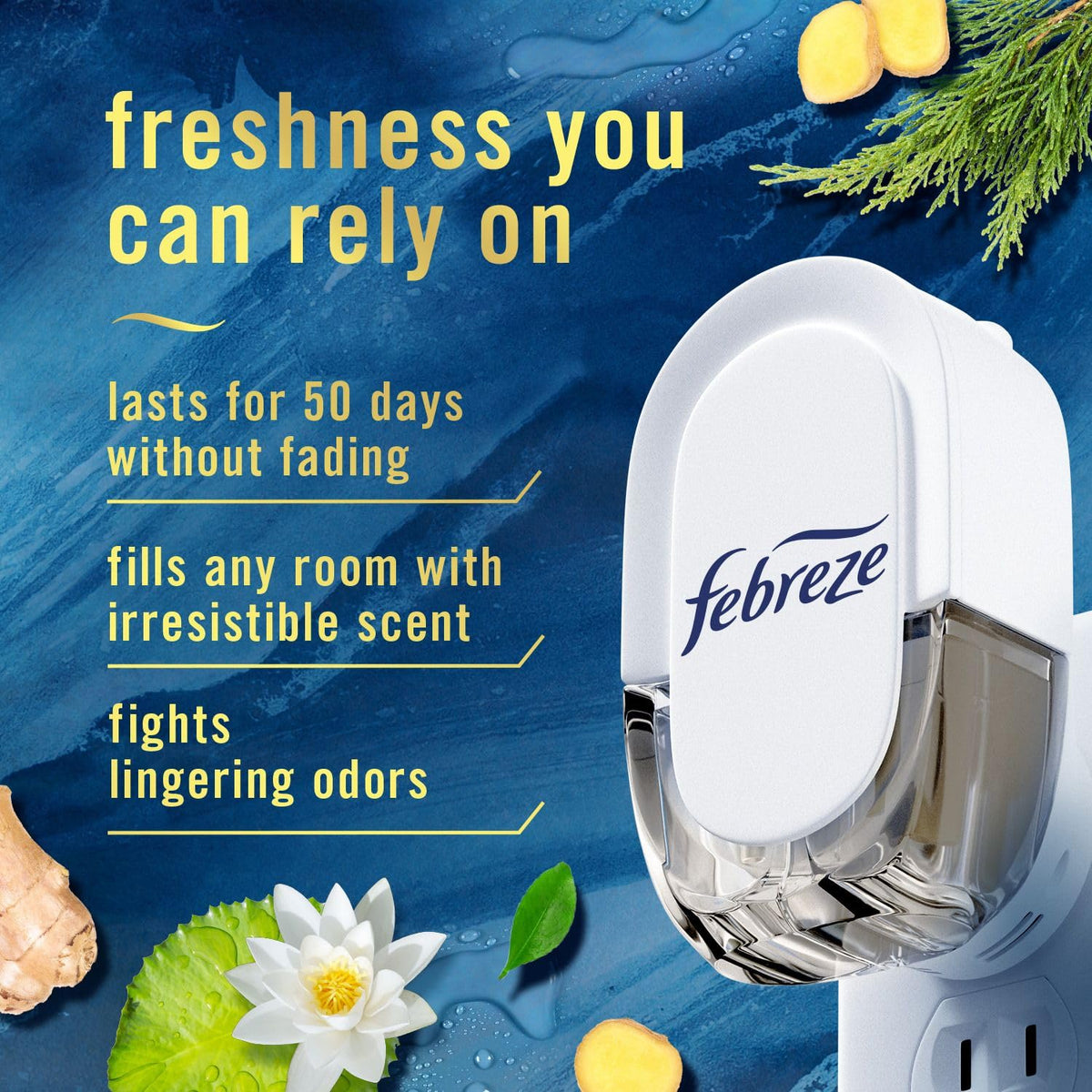 Febreze Fade Defy PLUG Scented Oil Refills, Ocean & Mountain, 4 Count