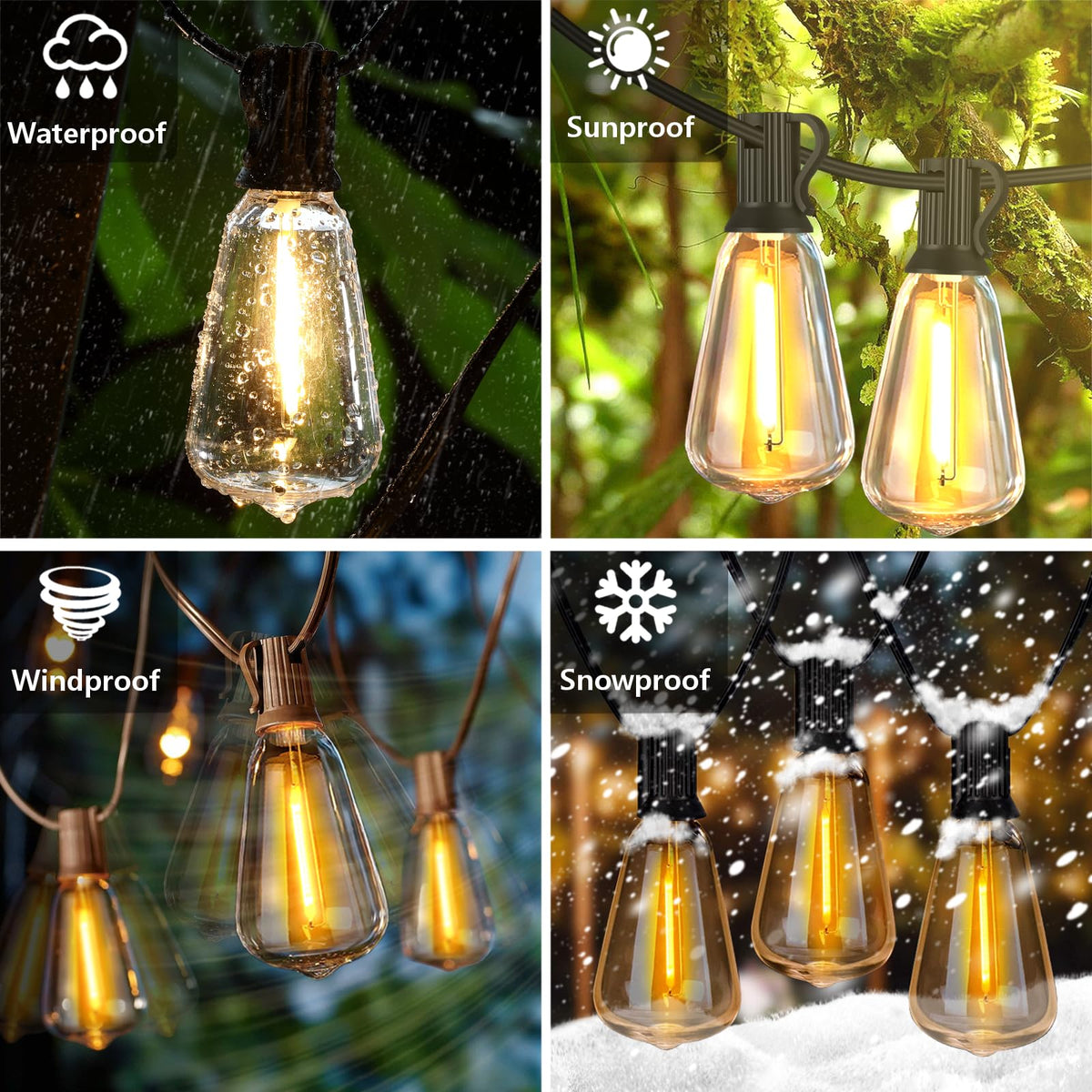 55 ft Outdoor String Lights with 27 Shatterproof ST38 LED Bulbs